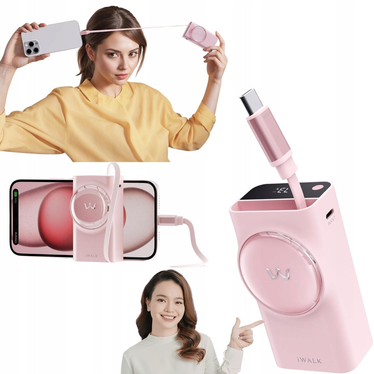 Powerbank iWALK Reel 10000 mAh 30W USB-C coiled cable 70 cm 3 outputs