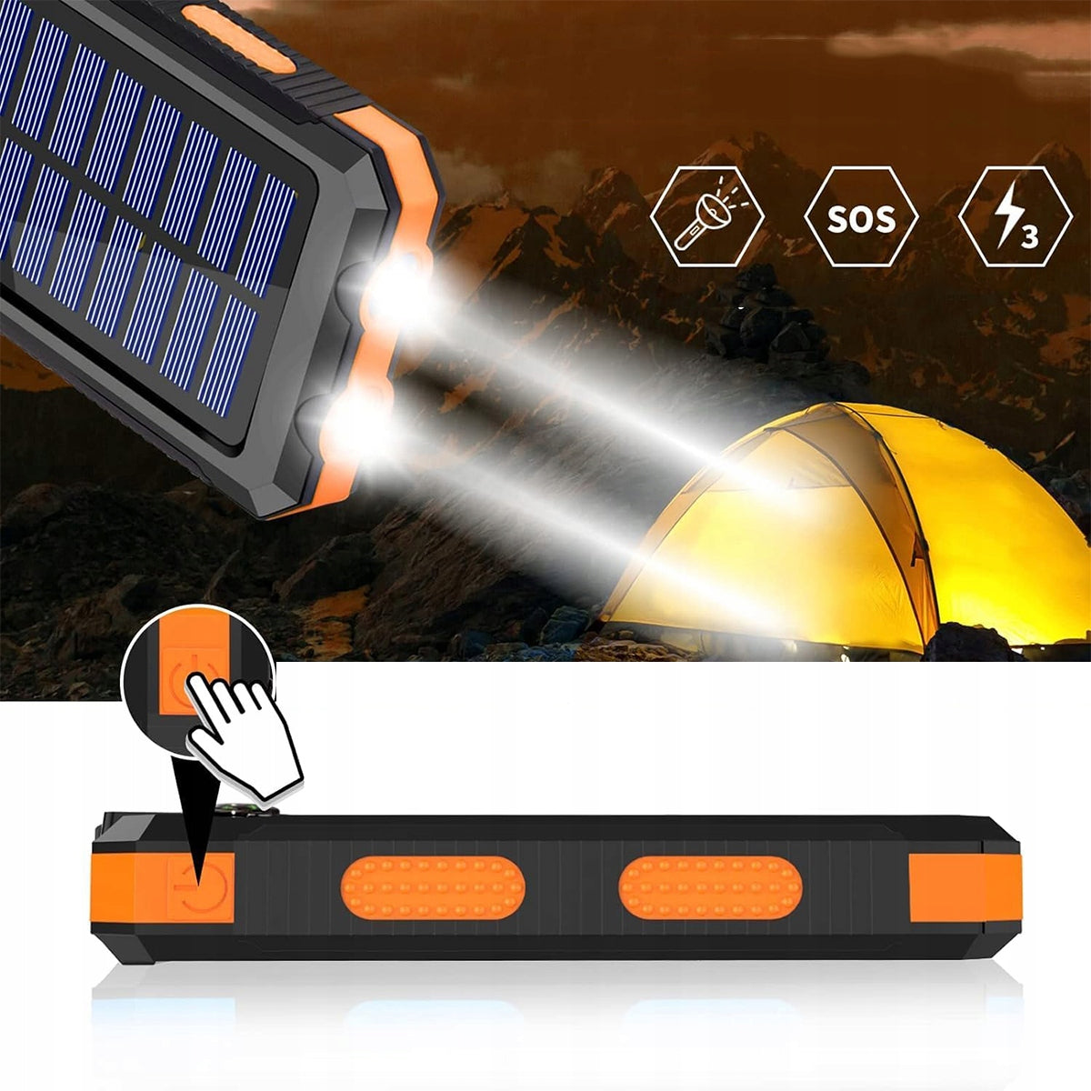 Powerbank solar charger 26800mAh flashlight panels USB solar panel Battery capacity 26800 mAh