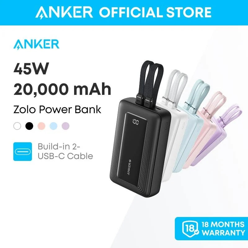 Powerbanka Anker Zolo 20000mAh, 45W s kabelem 2xUSB-C černá Battery capacity 20000 mAh