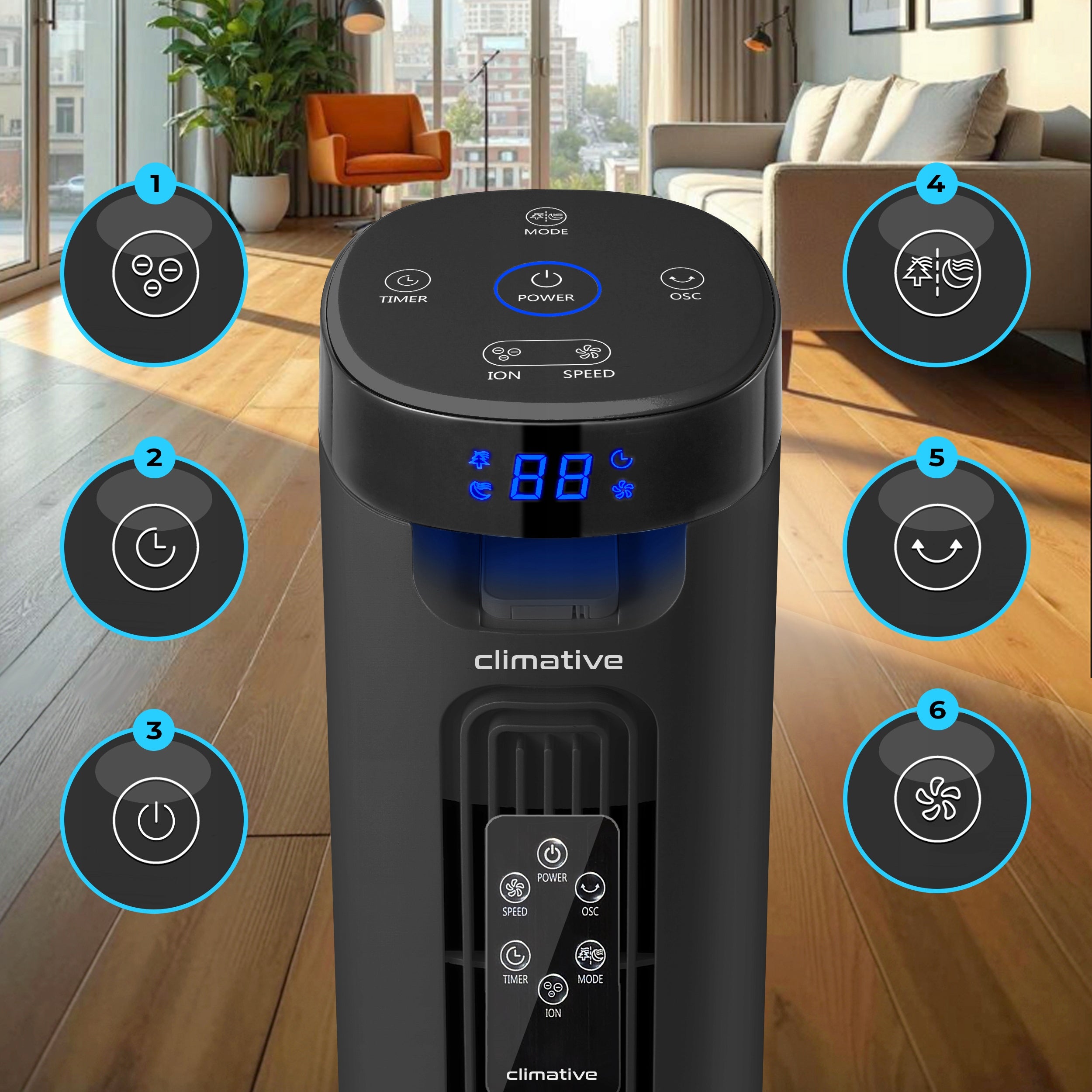 Powerful Column Fan Windmill Standing Ionization AROMA 117 cm Fresh XXL Functions ionization air purification oscillation automatic oscillation timer other