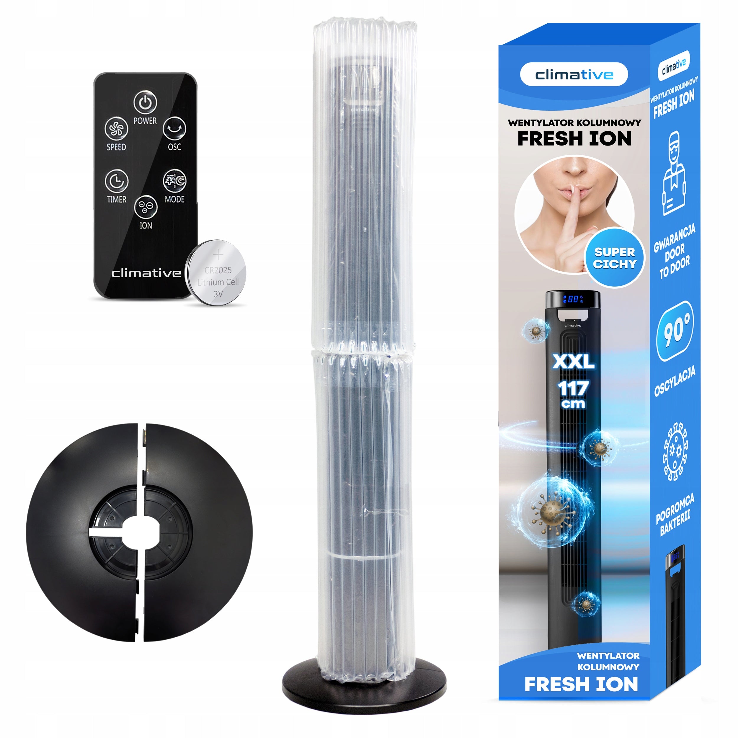 Powerful Column Fan Windmill Standing Ionization AROMA 117 cm Fresh XXL Power supply mains