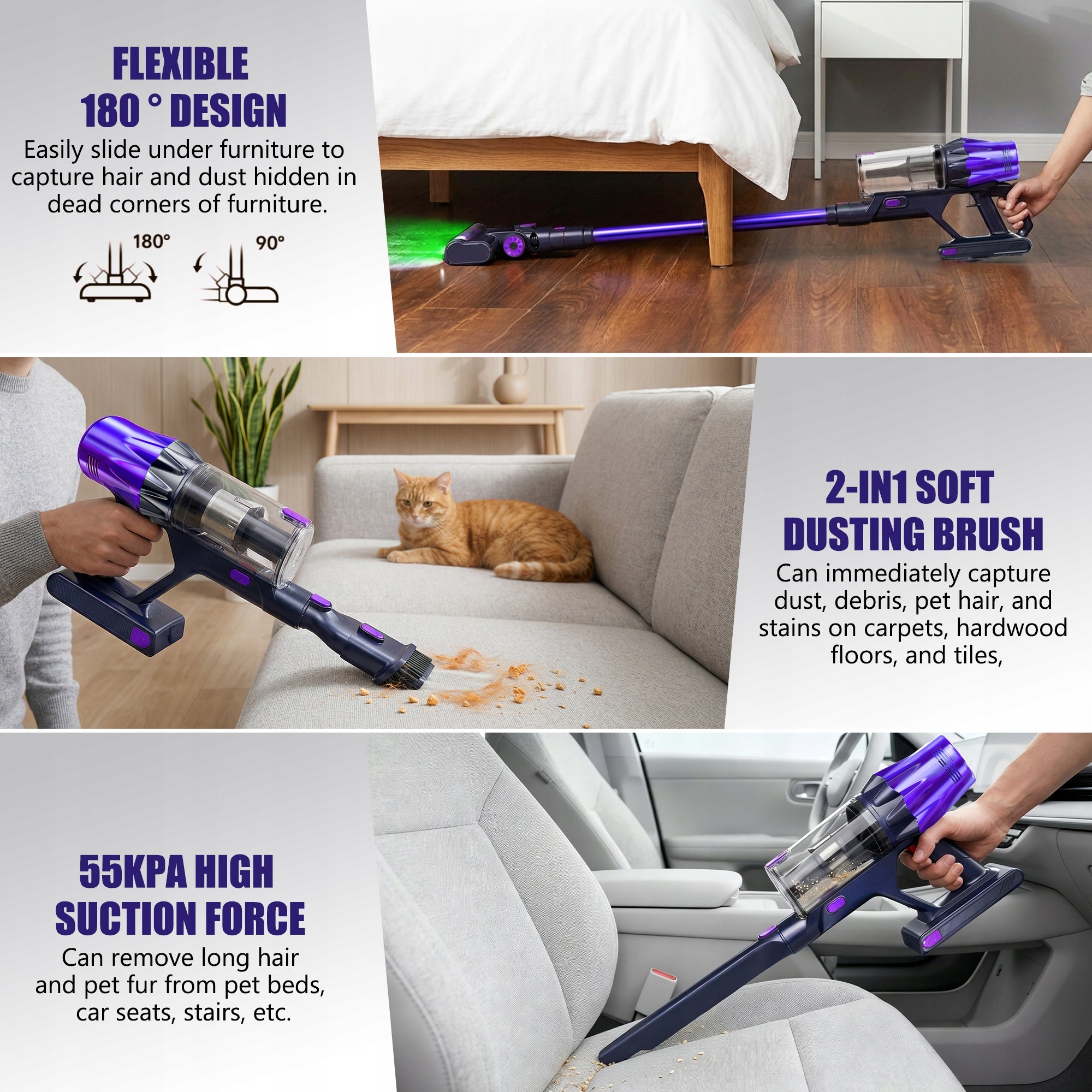 Powerful Cordless Vertical Vacuum Cleaners Blossom V20 650W 55000PA Model V20-purple