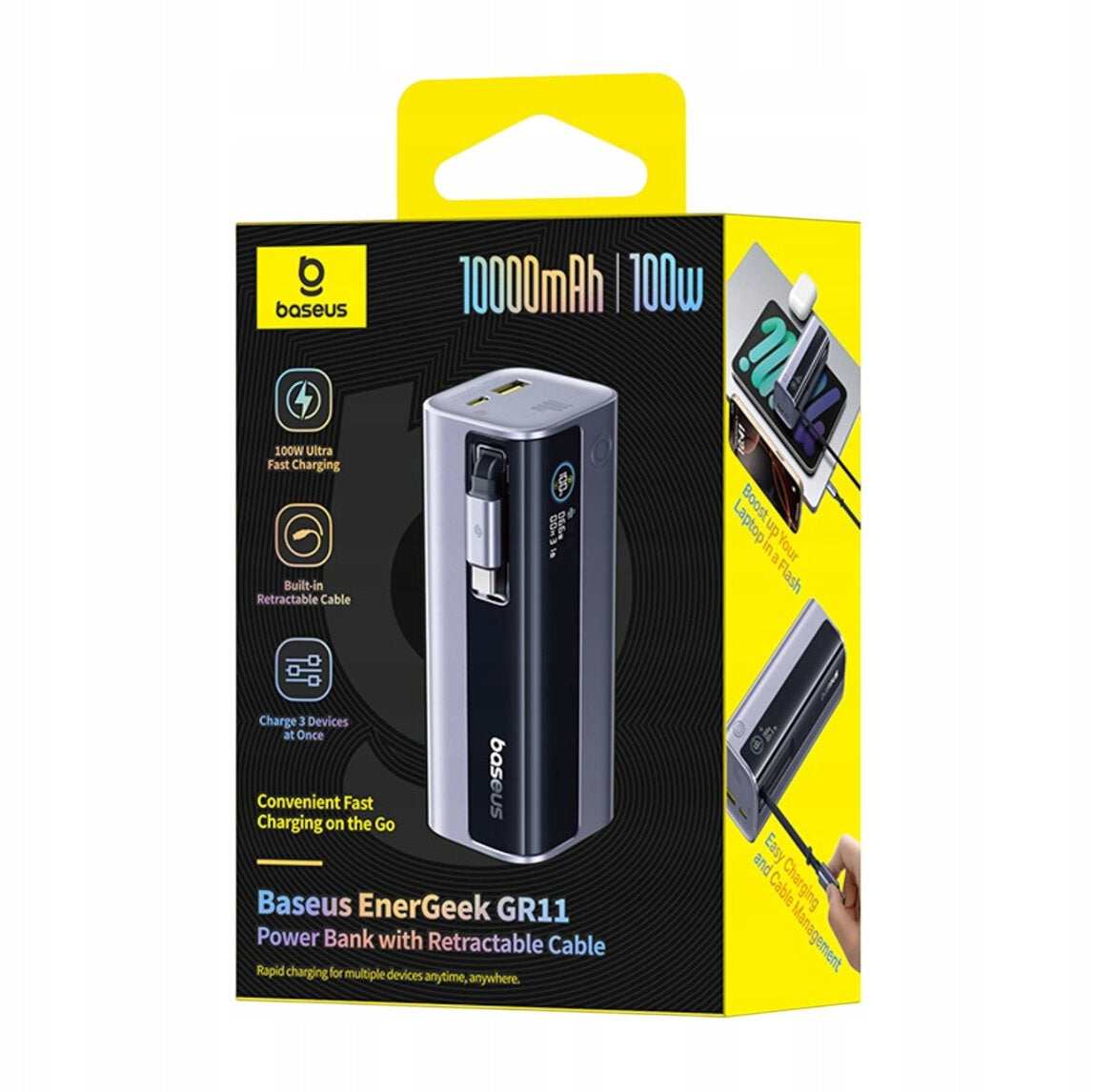 Powerful Powerbank BASEUS EnerGeek GR11 10000 mAh 100W with coiled USBC cable Battery capacity 10000 mAh