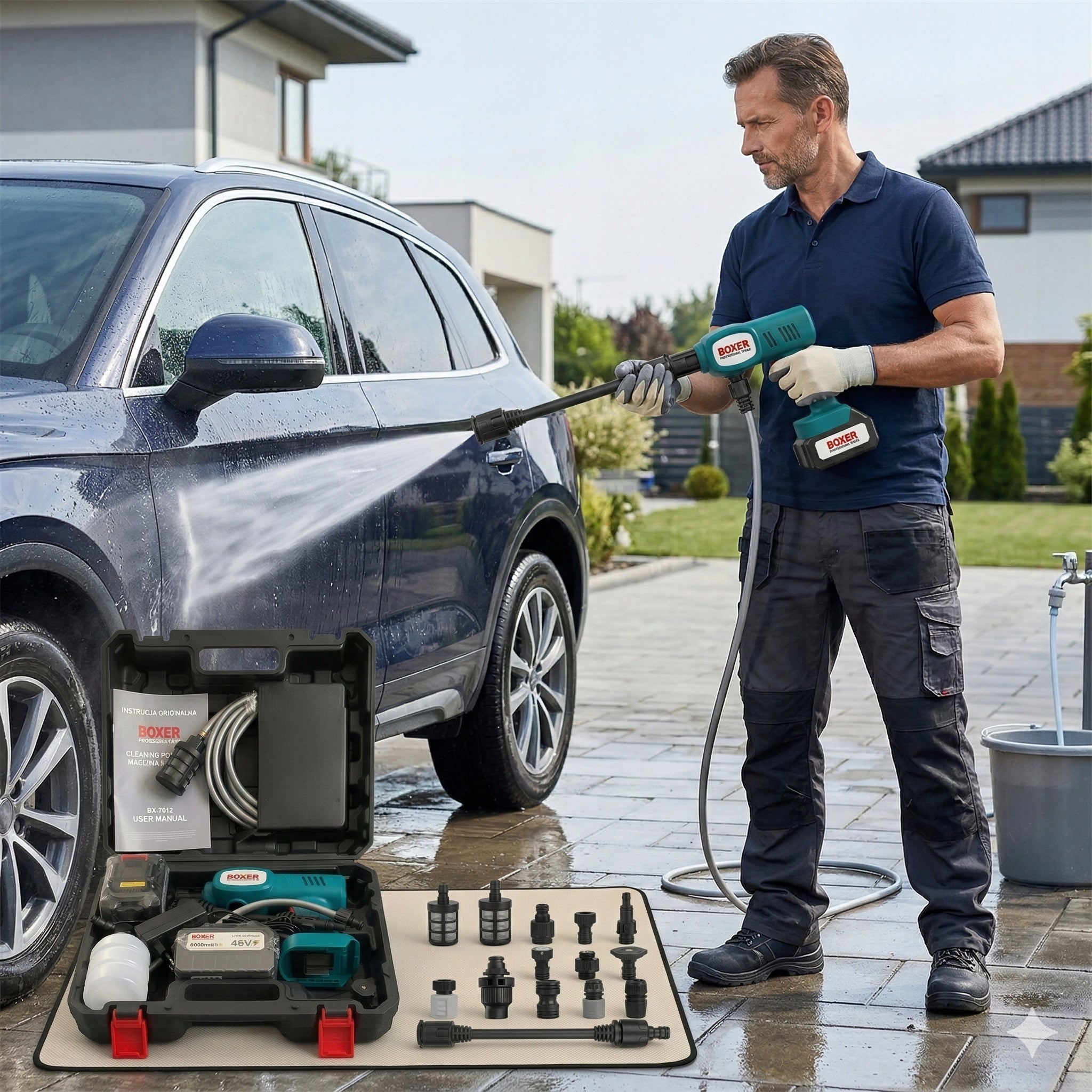 Powerful Pressure Washer Wireless 36V 60 Bar 2x Batteries 4000Mah Set Brand Boxer