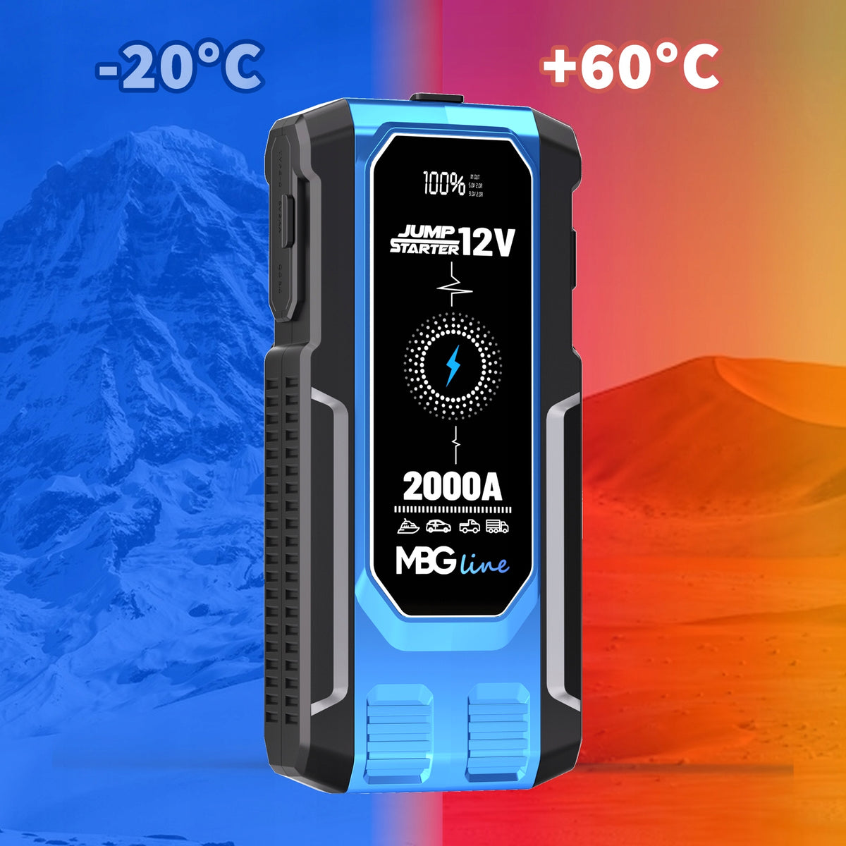 Powerful Starter Jump Starter Booster 47.36Wh Powerbank 12800mAh QC3.0 LED Brand MBG Line