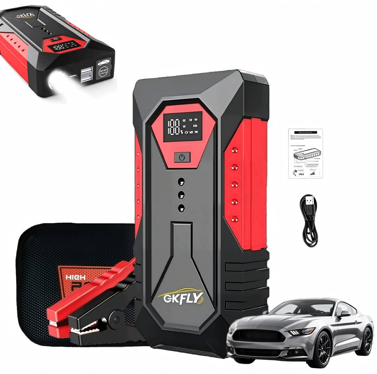 Powerful Starter Jump Starter Booster GKFLY 3000A Powerbank LED 16000mAh