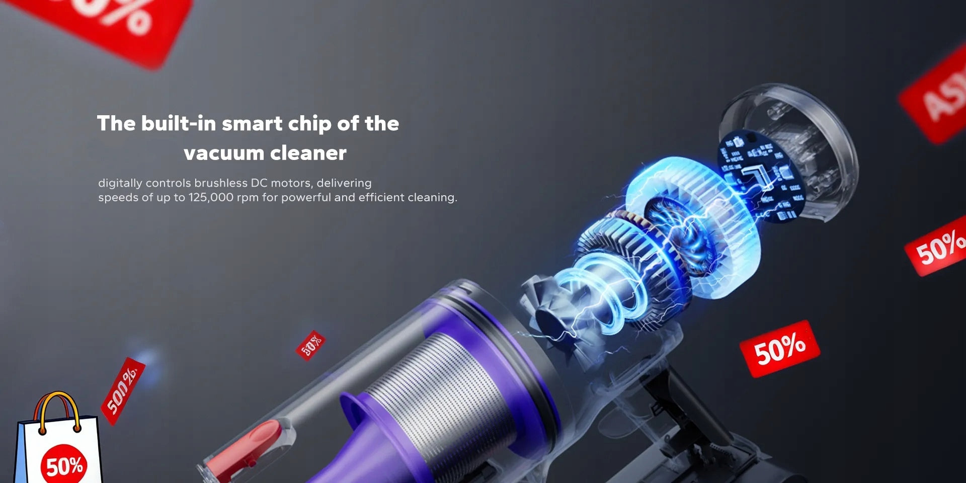 Powerful Upright Cordless Vacuum Cleaner Blossom DSV112A 600W 55000PA Power supply rechargeable battery