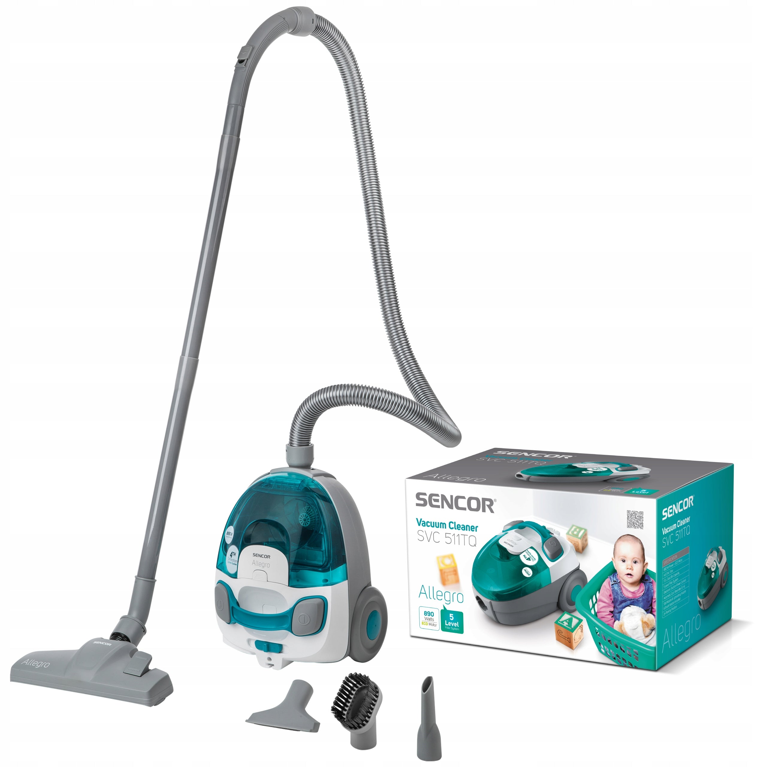 Powerful bagless vacuum cleaner 890W HEPA H10 1,5L turquoise Sencor SVC 511TQ-EUE2
