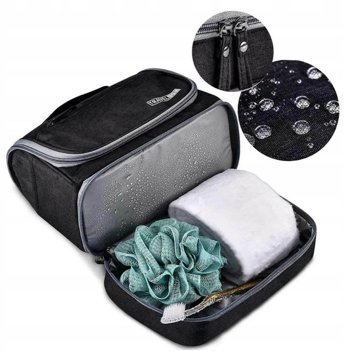 Practical Holiday Travel Cosmetic Bag LARGE with Zipper Waterproof Manufacturer code Kosmetyczka podróżna