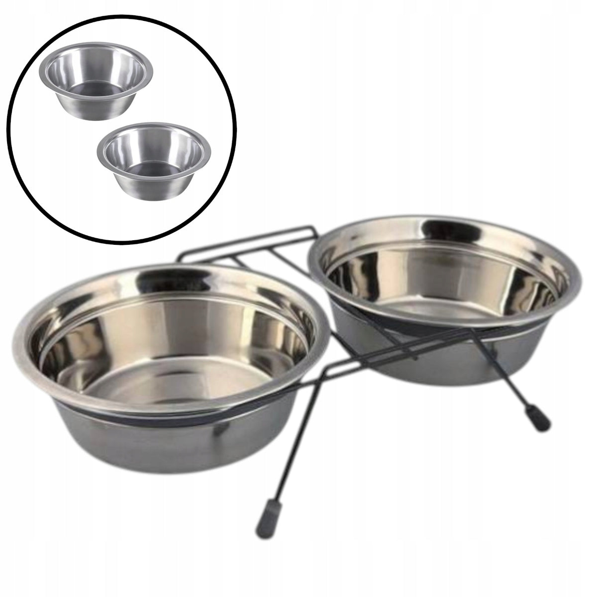 Practical Stable Set of 2 Bowls ON STAND SILVER LOW 2X0,9L