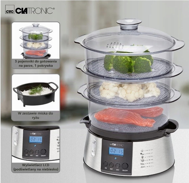 Practical Steamer Clatronic DG 3547 silver black 800 W LCD display Packaging status original