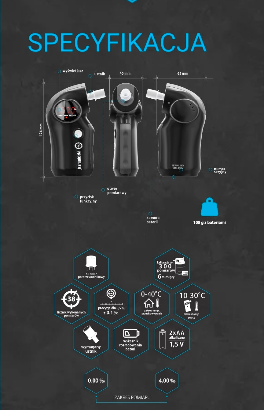 Precision Semiconductor breathalyzer Promiler AL6000L black +10 mouthpieces Packaging status original