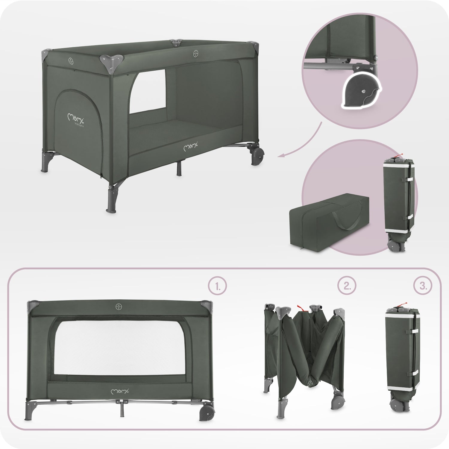 Premium 2in1 Travel cot MoMi BELOVE PLUS - changing table mattress bag Manufacturer code LOZE00025