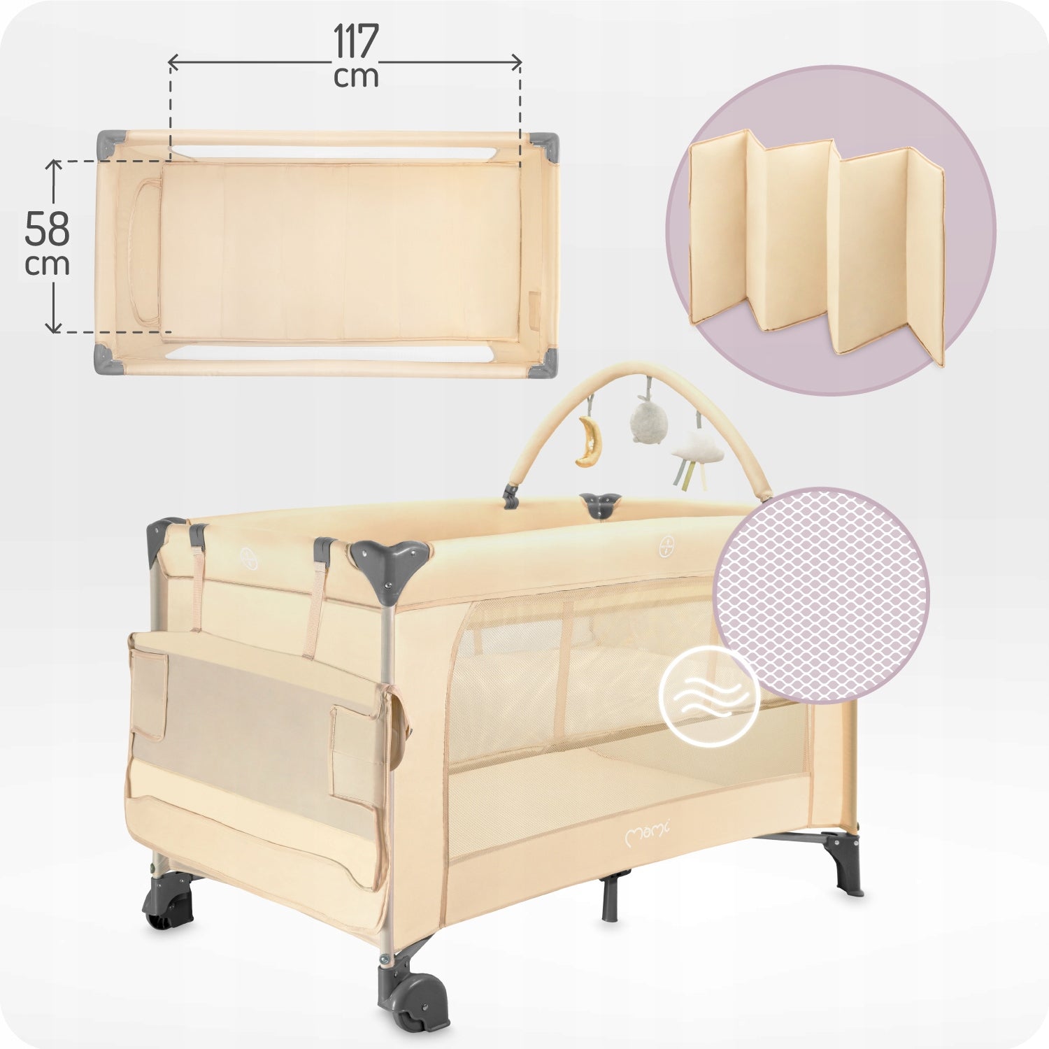 Premium 2in1 Travel cot MoMi BELOVE PLUS - changing table mattress bag Packaging status original