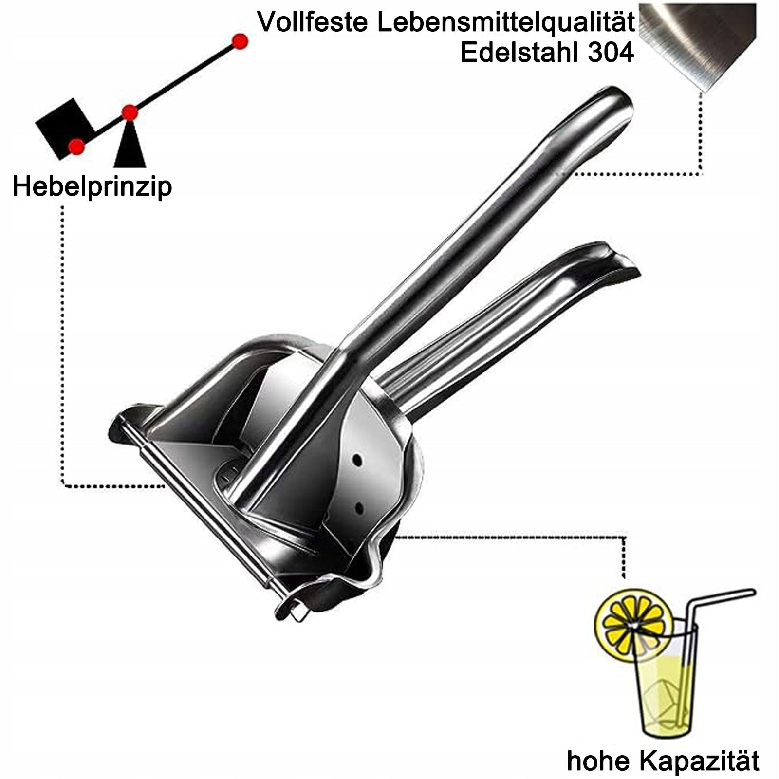 Premium 304 Hand Juicer Stainless Steel Manual Juice Press Capacity 1 l