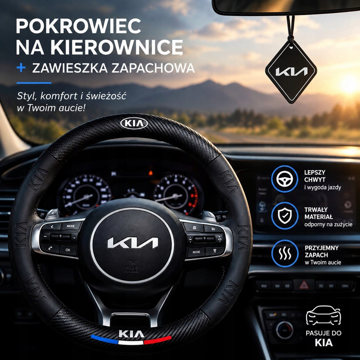 Premium Kia Ceed Sportage Rio Picanto Venga Steering Wheel Cover + Fragrance