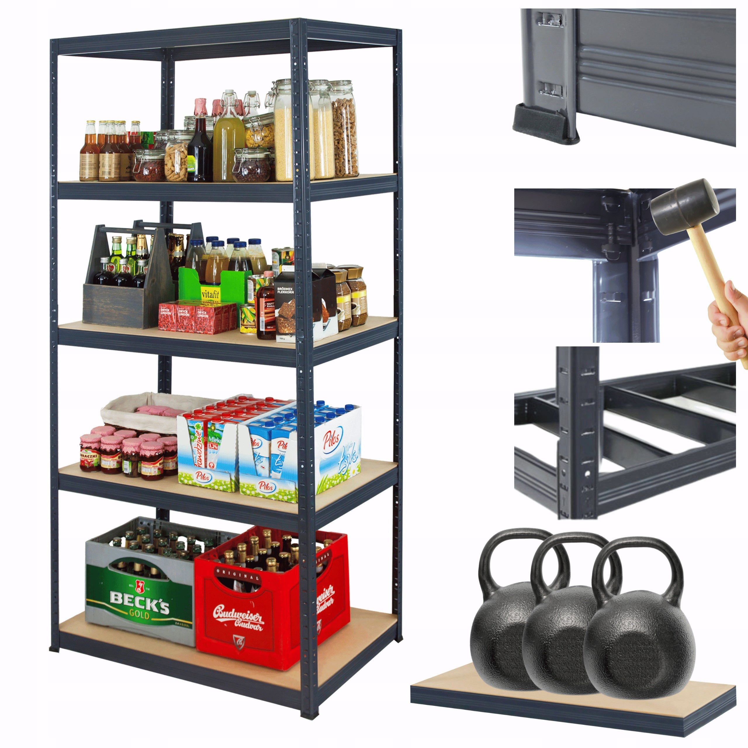 Premium metal storage rack HELIOS 180x120x30cm 5Px350kg DURABLE