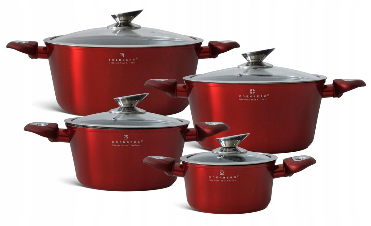 Premium pot set Edenberg aluminium red marble 8 el.EB-7433