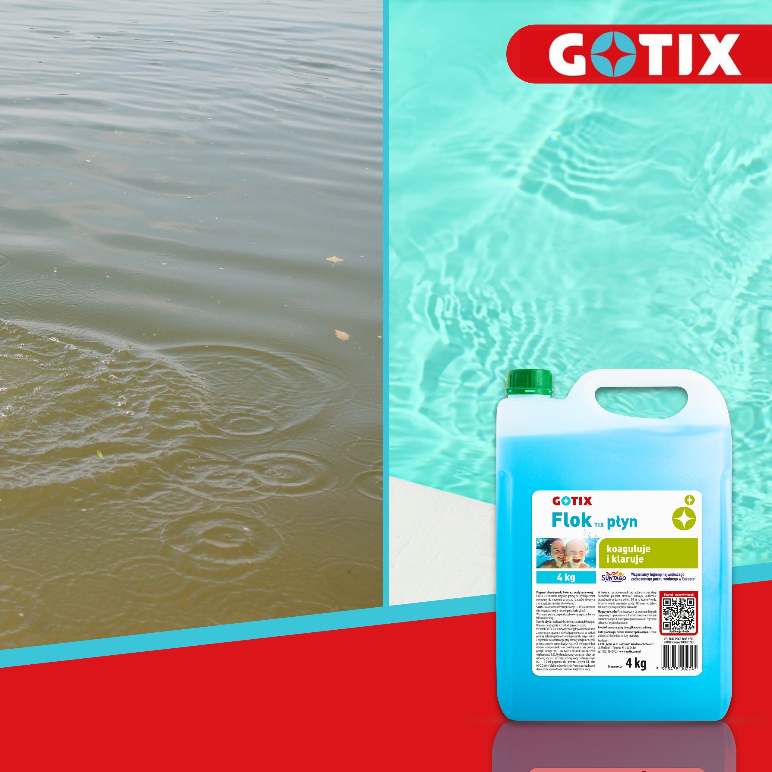 Preparation for Water Clarity in a Jacuzzi Pool, Liquid Coagulant FLOK - 4L Packaging status original