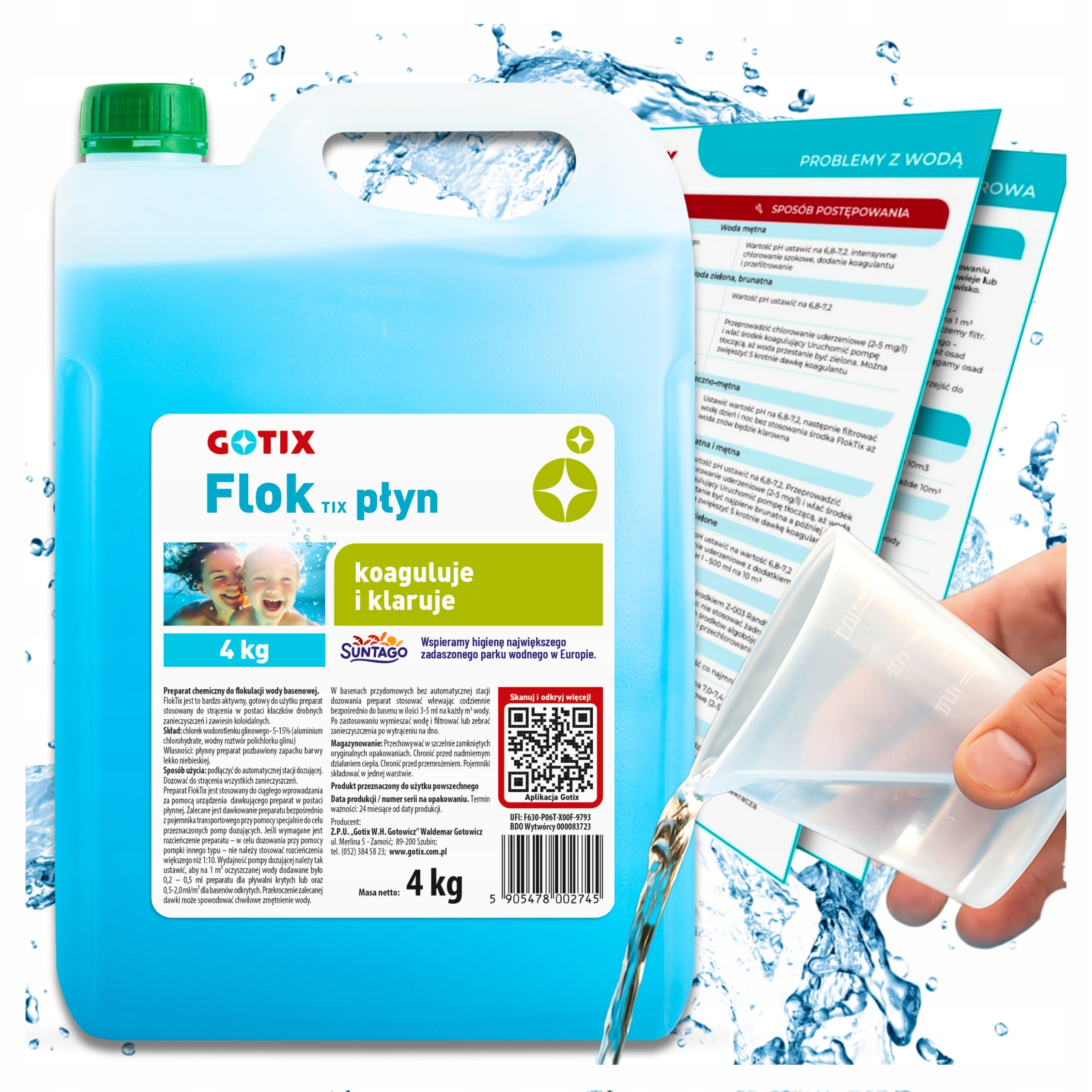 Preparation for Water Clarity in a Jacuzzi Pool, Liquid Coagulant FLOK - 4L