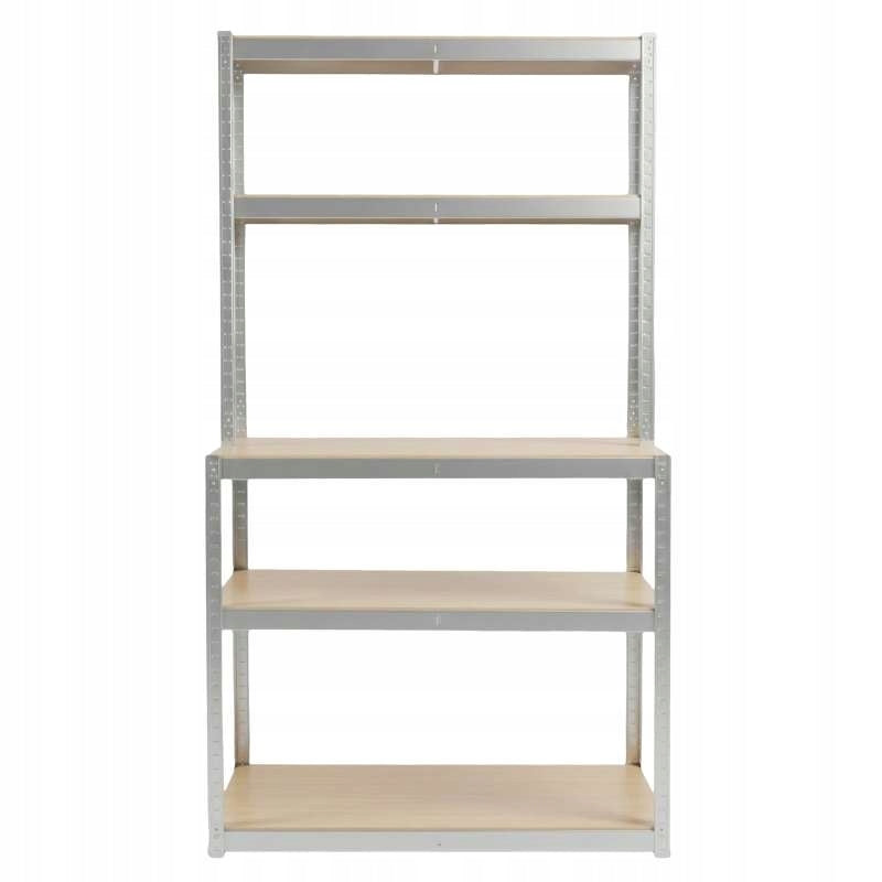 Press-in metal shelving unit with worktop 5 shelves 180×100×60×30 875kg galvanized Product depth 60 cm
