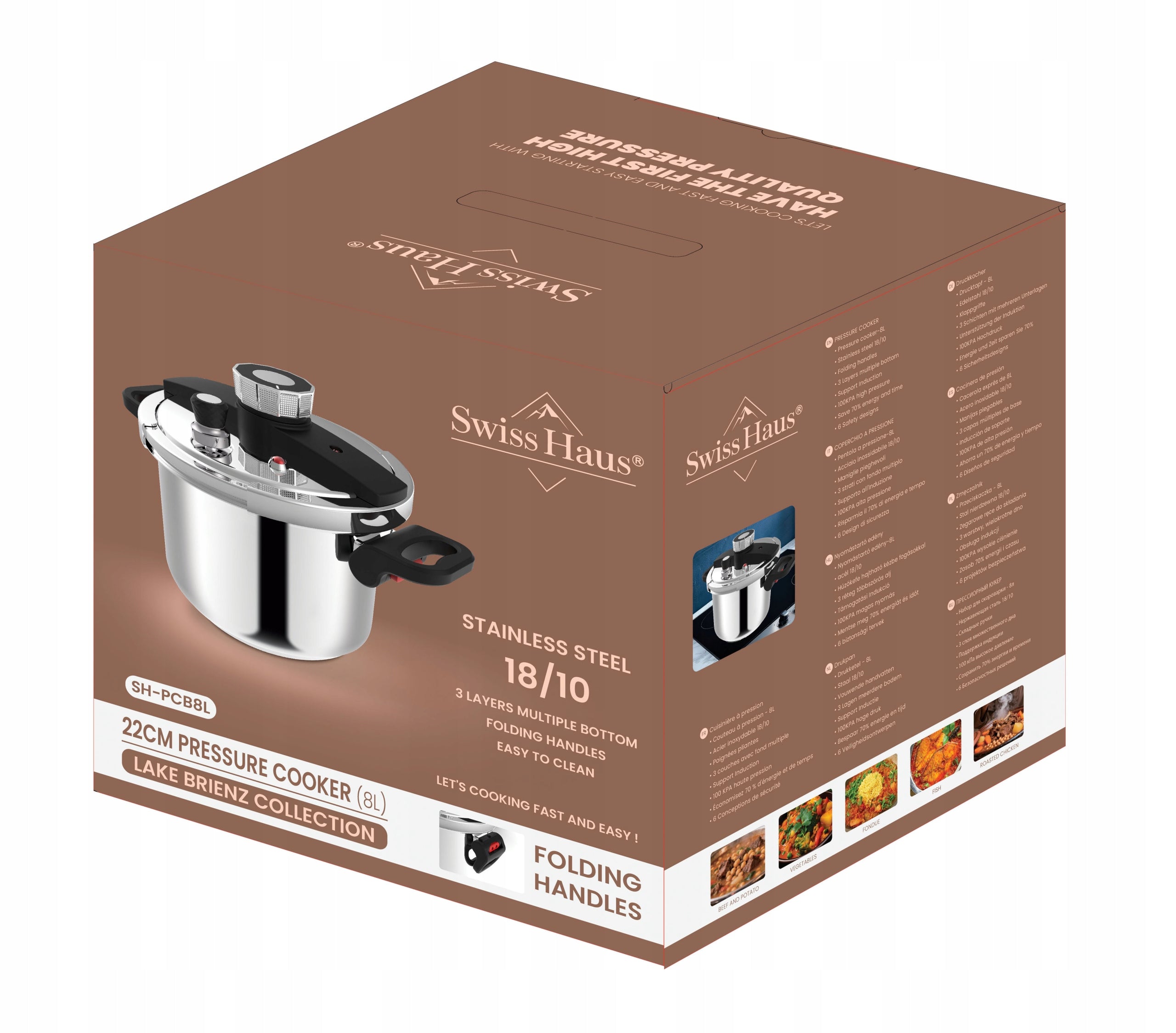 Pressure Cooker Pressure Pot 8 Liters for Gas Induction Brand Swiss Haus