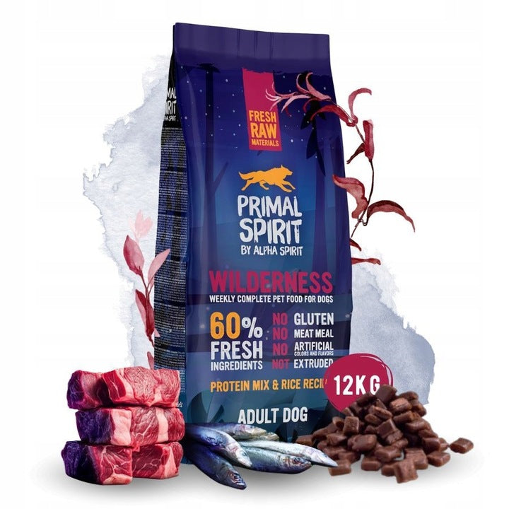 Primal Spirit Dog Food WILDERNESS 60% Meat PORK CHICKEN 12kg