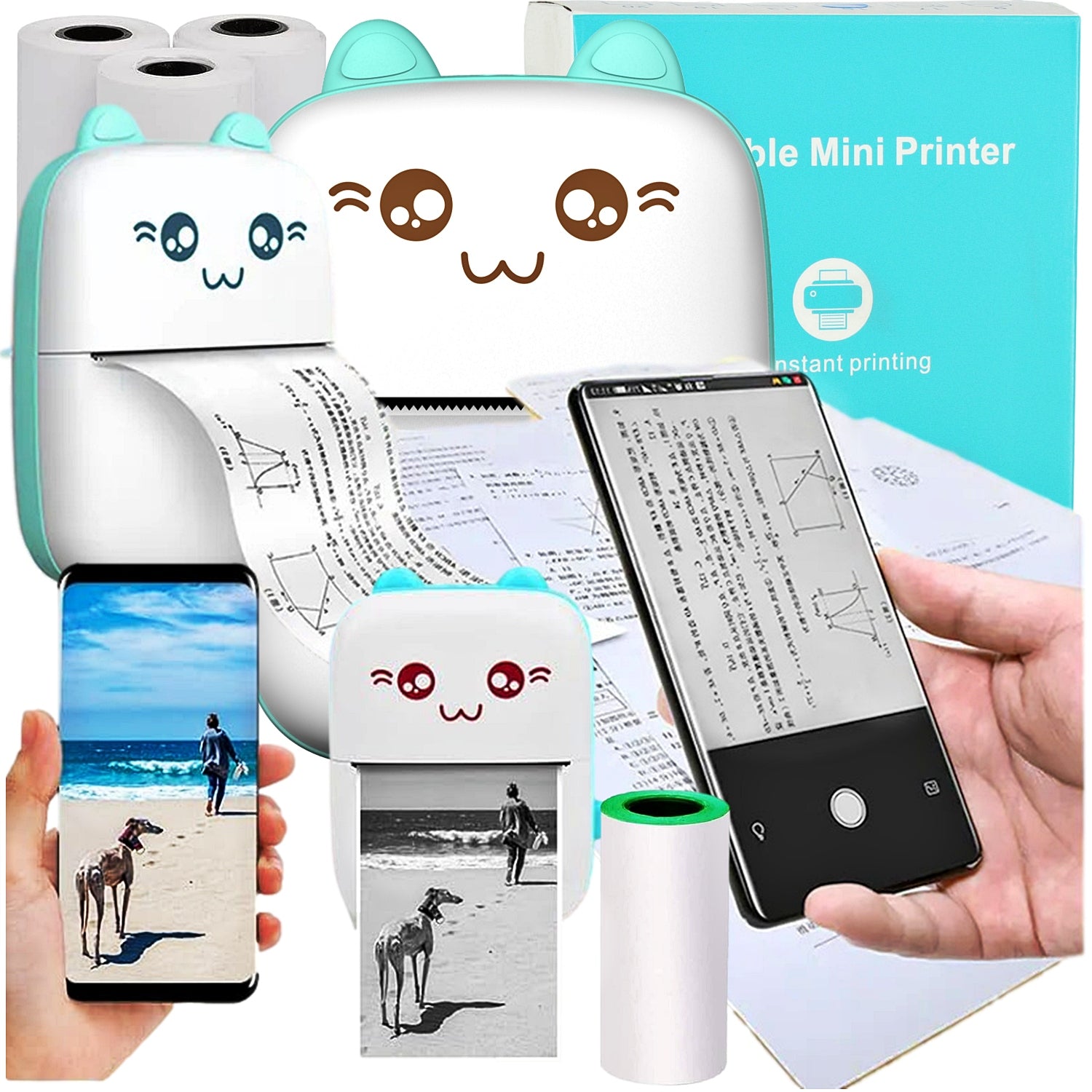 Print Mini THERMAL PRINTER CAT FOR PHOTOS Portable SELF ADHESIVE ROLLS