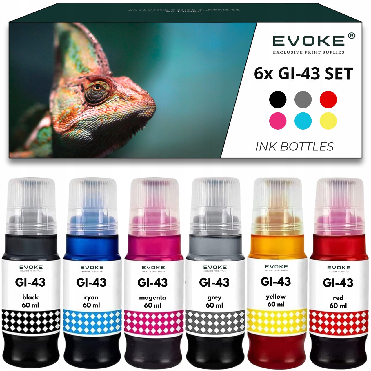 Printer ink for Canon Pixma GI43 | Set of 6x 60ml GI-43 | Pixma G540 G640