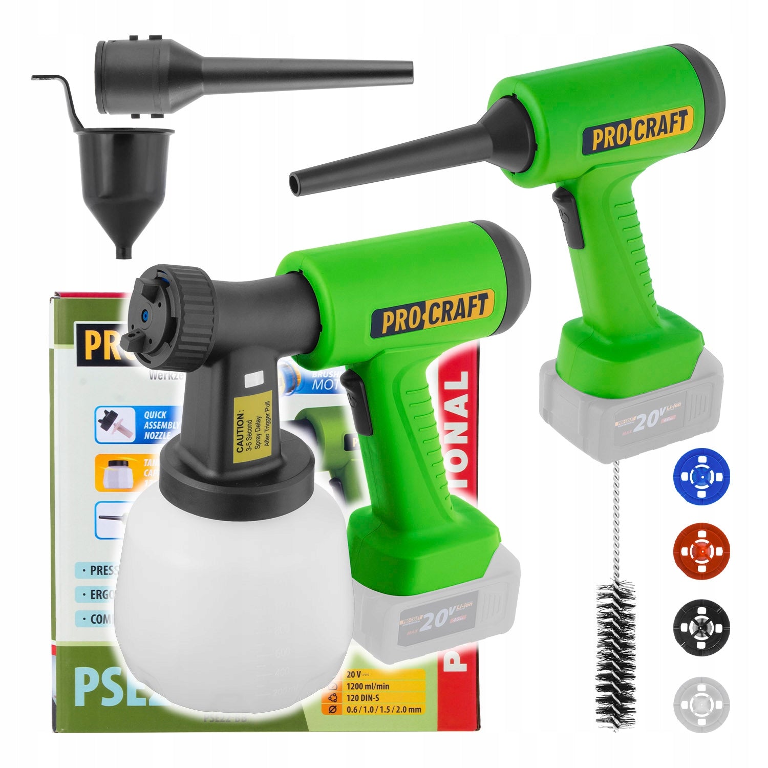 Procraft PSE22 Spray Gun with Blower Function 20V 0Ah Brushless