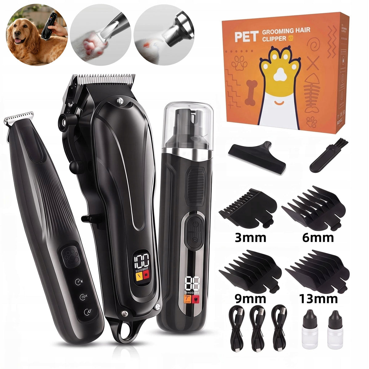 Professional Animal Hair Clipper Cat Dog Trimmer and File
