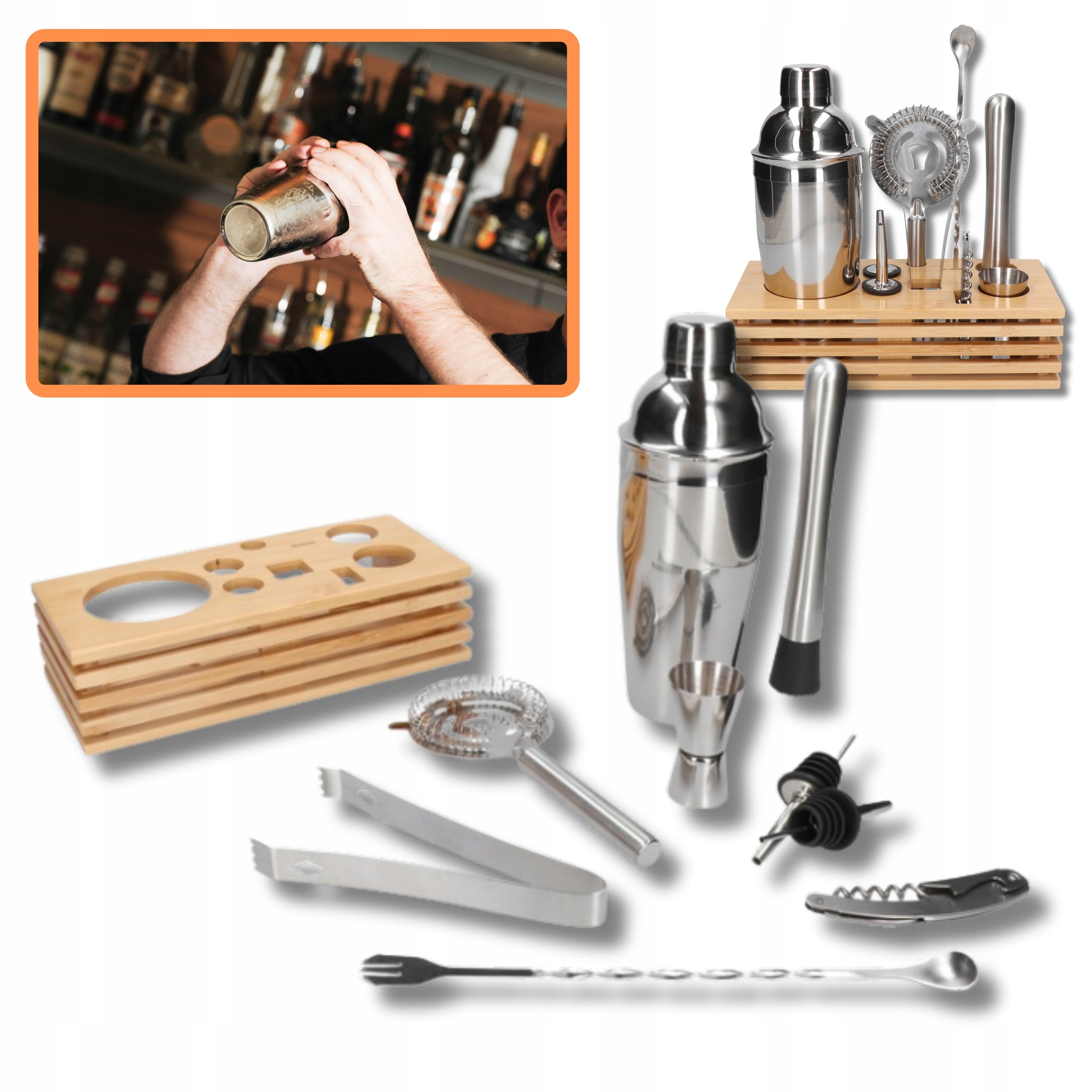 Professional Bartending Set for Drinks 10el. with Multilayer Stand