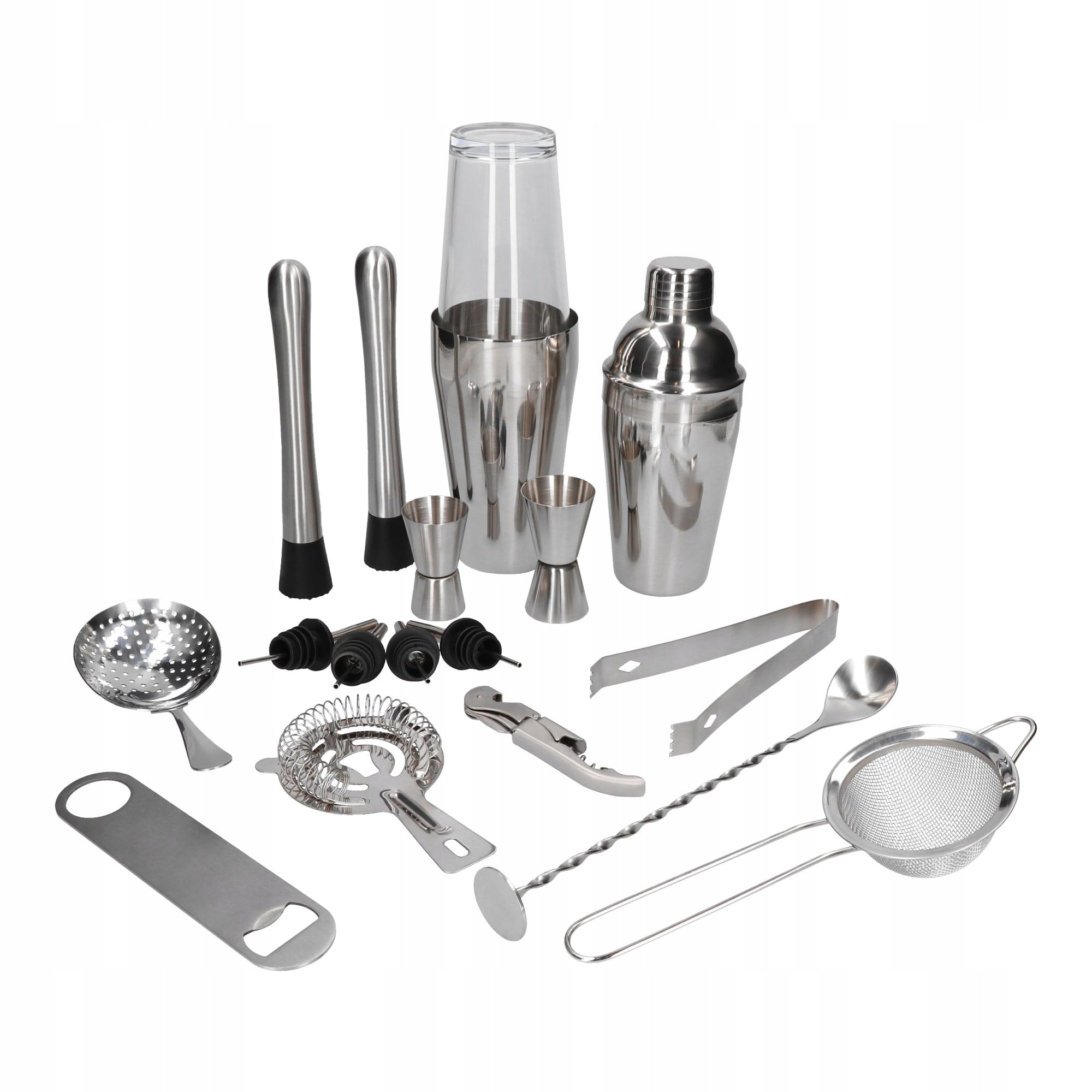Professional Bartending Set for Drinks 18 el. Boston Shaker Silver Manufacturer Whiskey Rocks