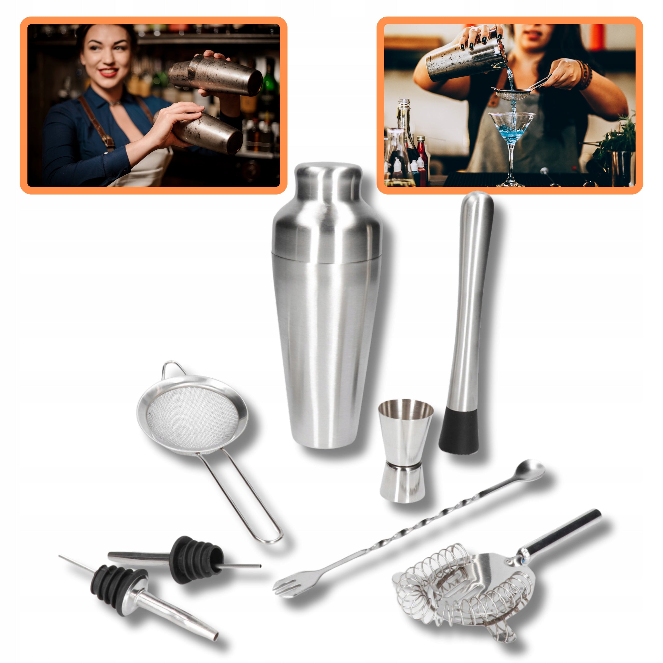 Professional Bartending Set for Drinks Shaker Paris Silver 8el.