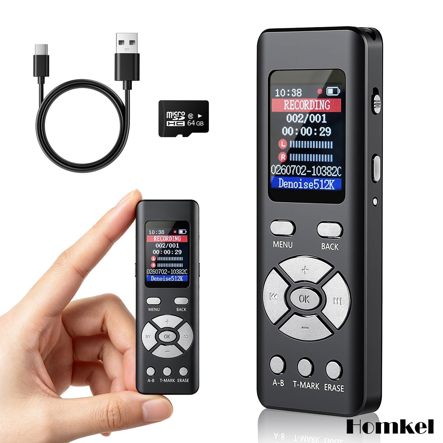 Professional Digital Voice Recorder 64GB Spy Audio Recorder MP3 with Voice