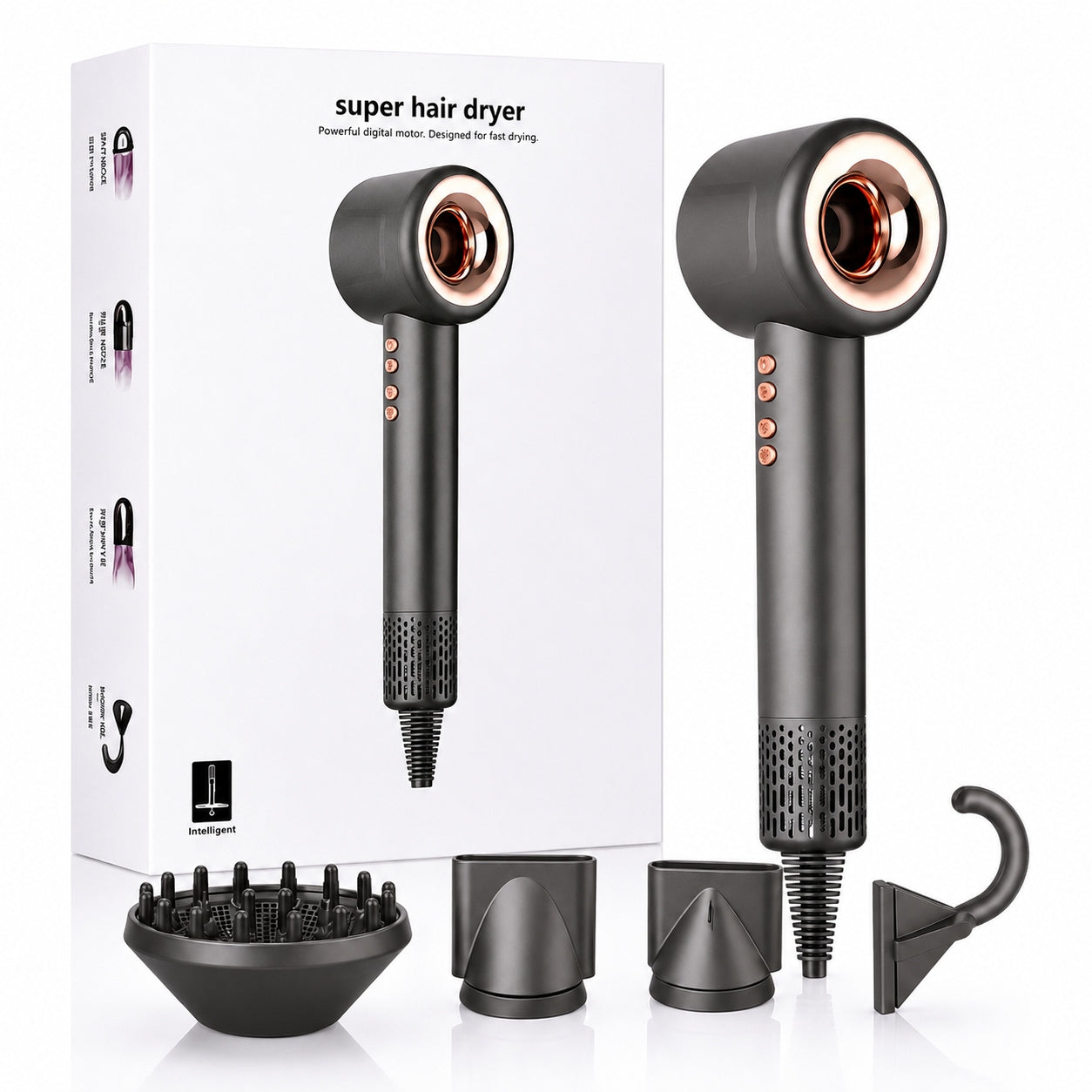 Professional Ionized Hair Dryer 1600W 4 Tips Hair Dryer