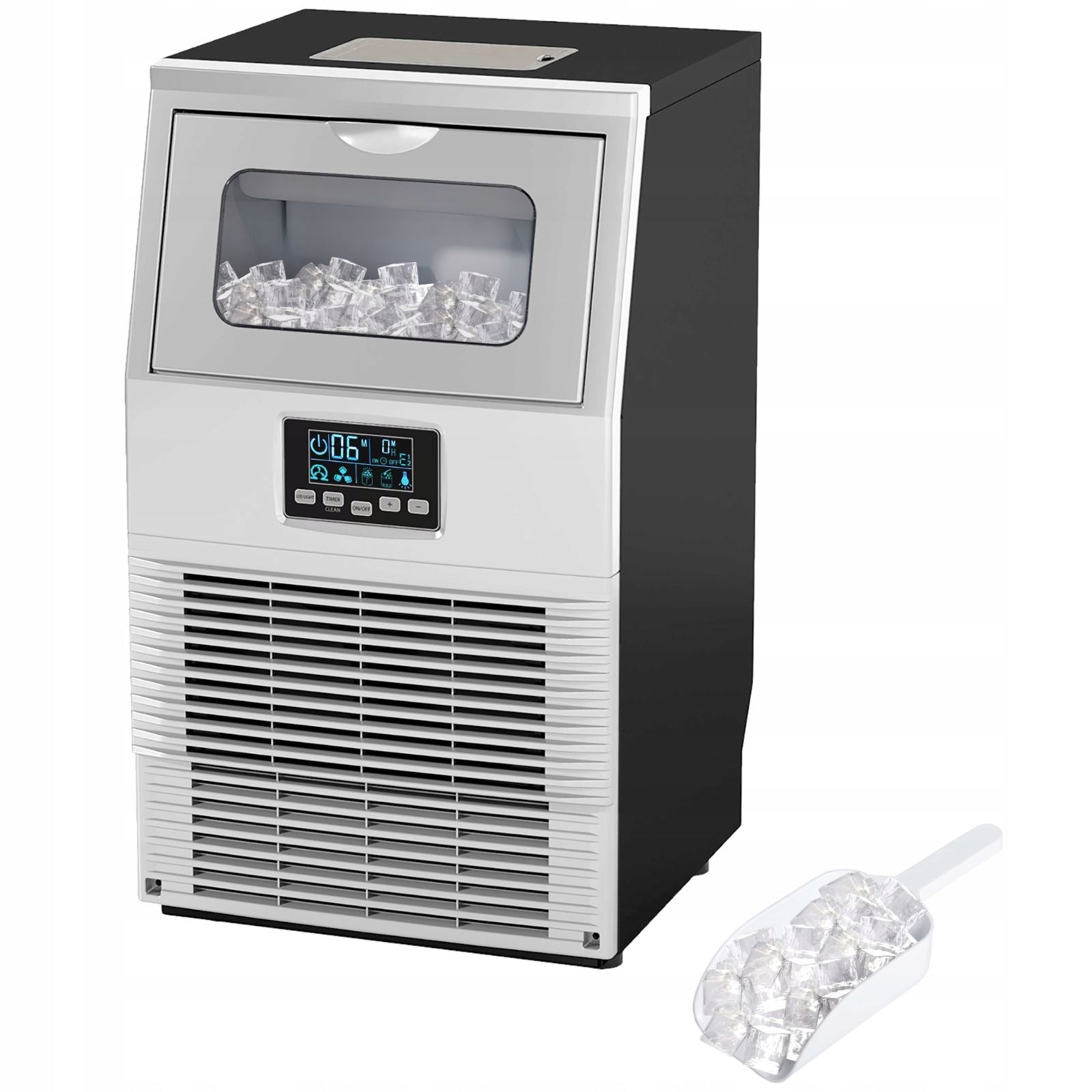 Professional LED Ice Cube Machine, Drawer, Silver