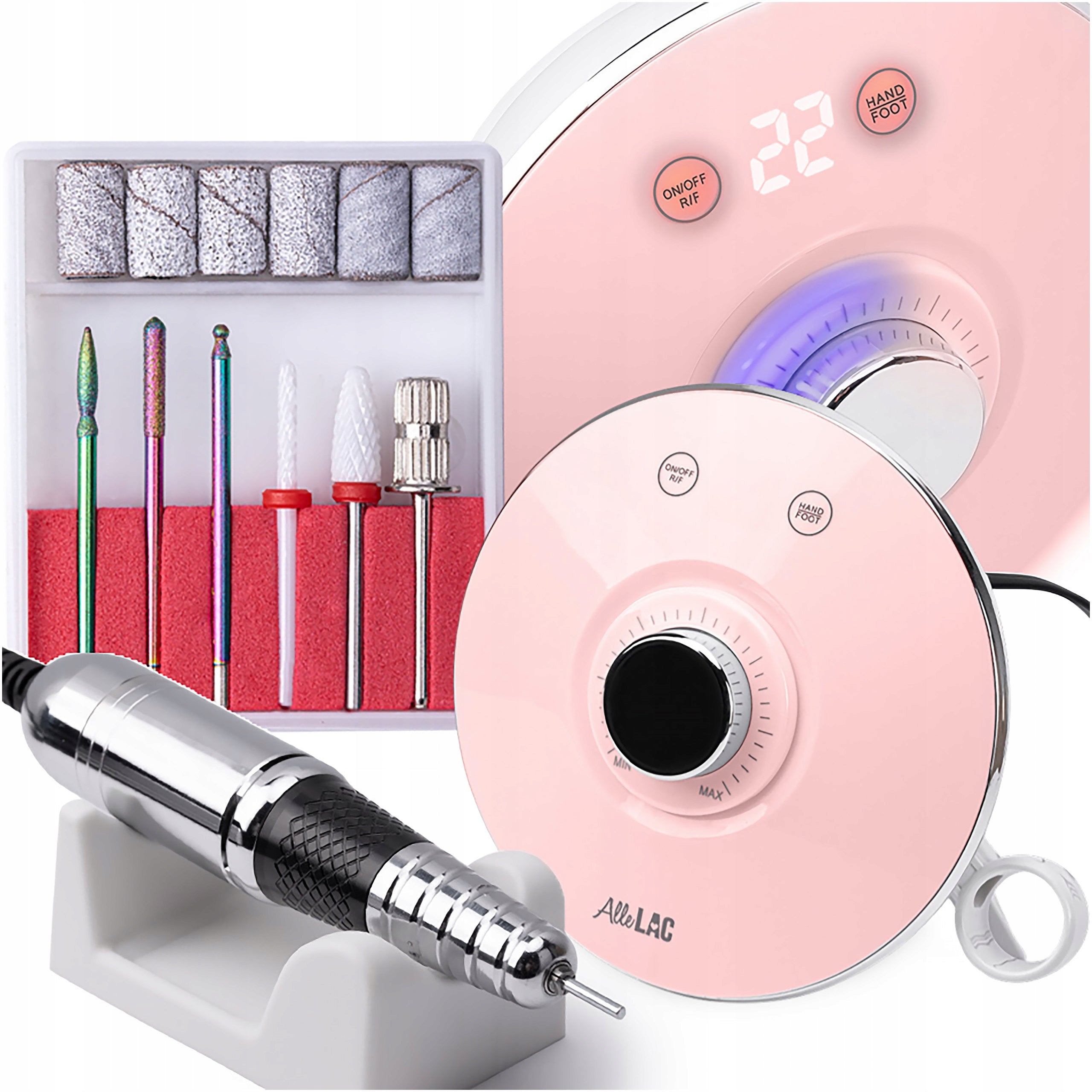 Professional Nail Milling Machine ALLELAC M17 68W Strong Pink + Cutters Media