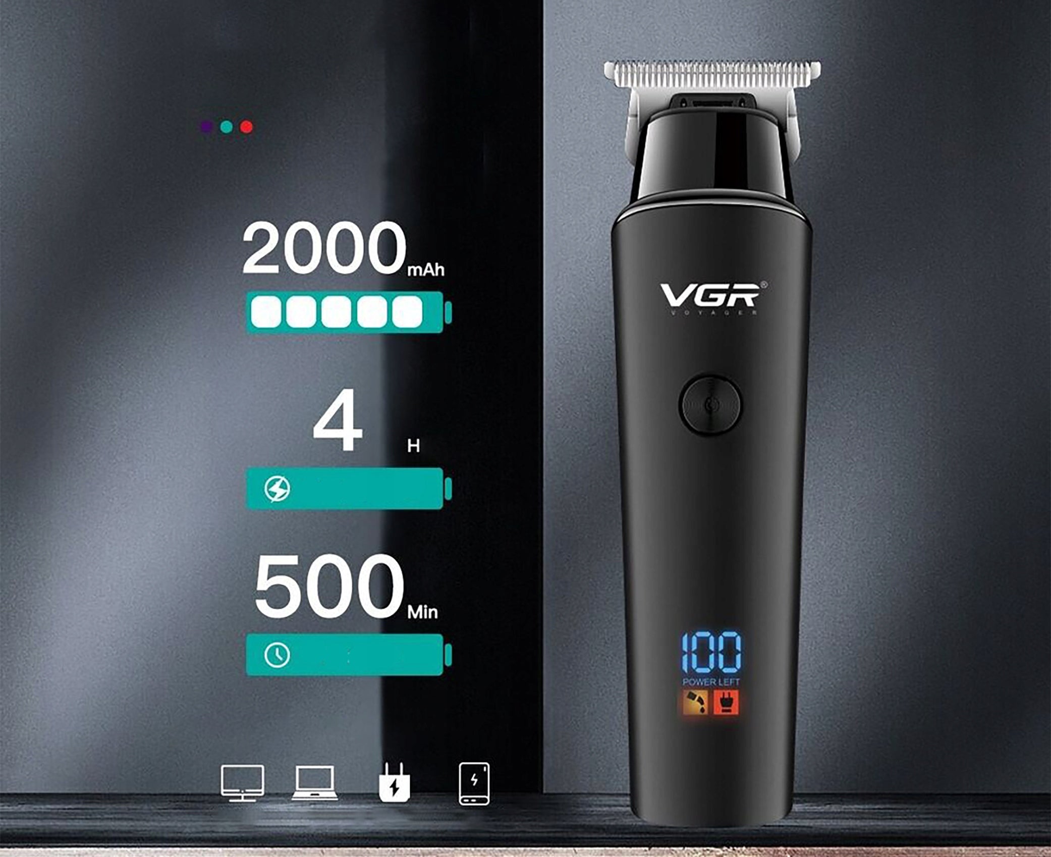 Professional Trimmer Men's Hair Shaver VGR USB Packaging status original