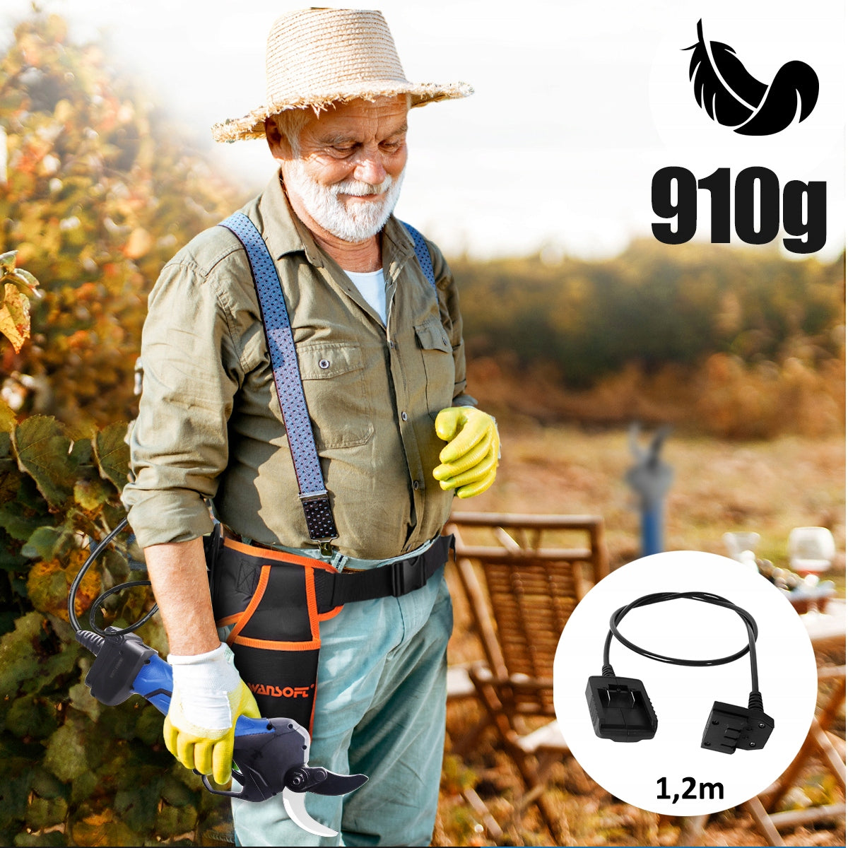Professional electric pruning shear 40mm, 1050W power pruner orchards PRU40 Maximum cut branch thickness 40 mm