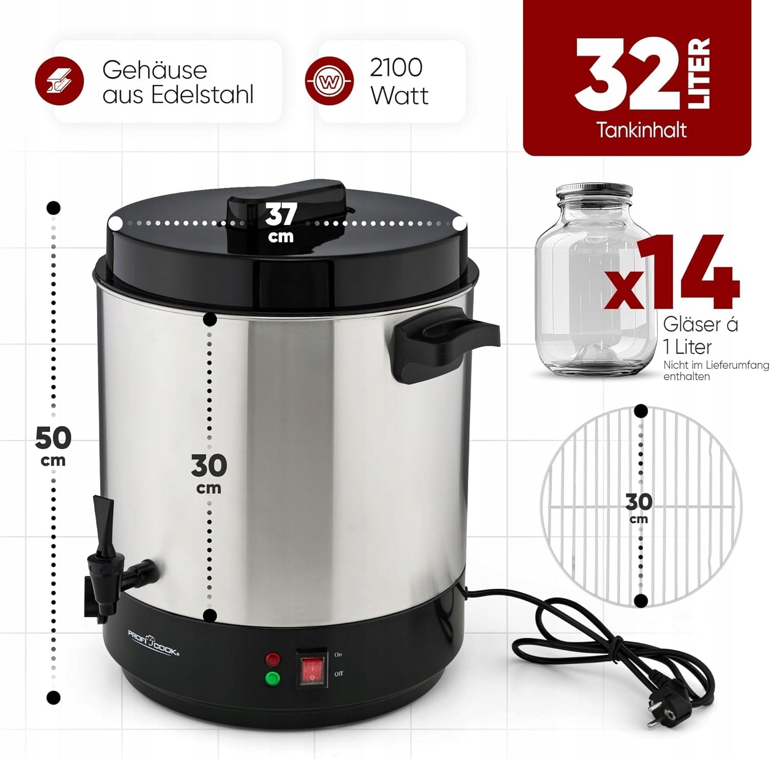 ProfiCook 2in1 Dispenser Slow Cooker 32L 2100W Heat Retention Faucet Steel Brand Profi Cook