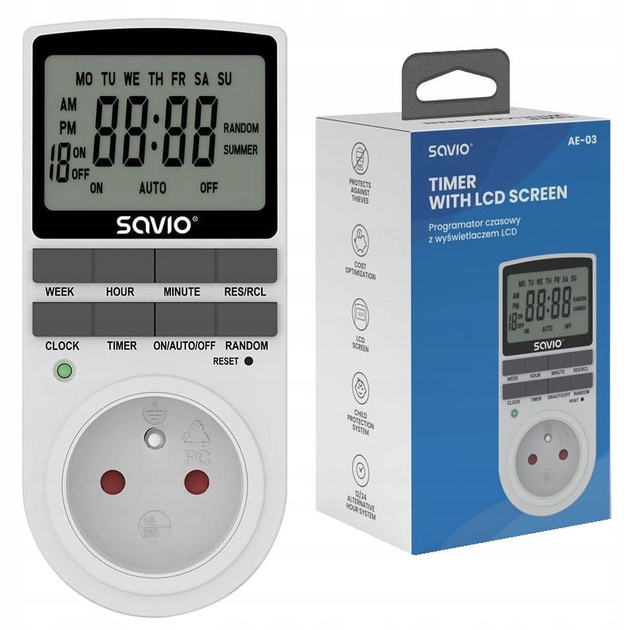 Programmer Timer Digital Current Switch 7 DAYS 24H Weekly SAVIO