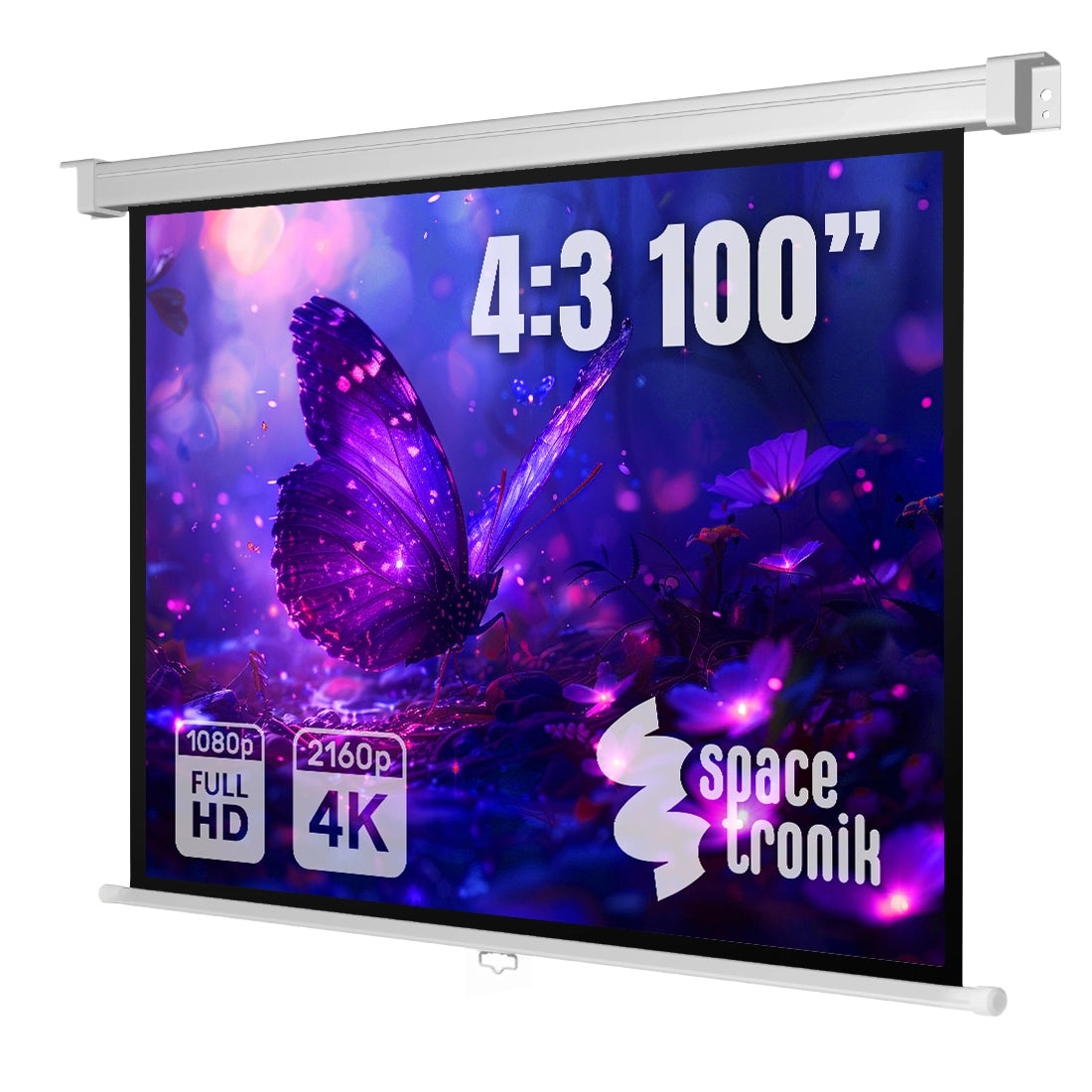 Projection Screen 4:3 Ceiling 100 Inch HD 4K MANUAL Retractable Spacetronik