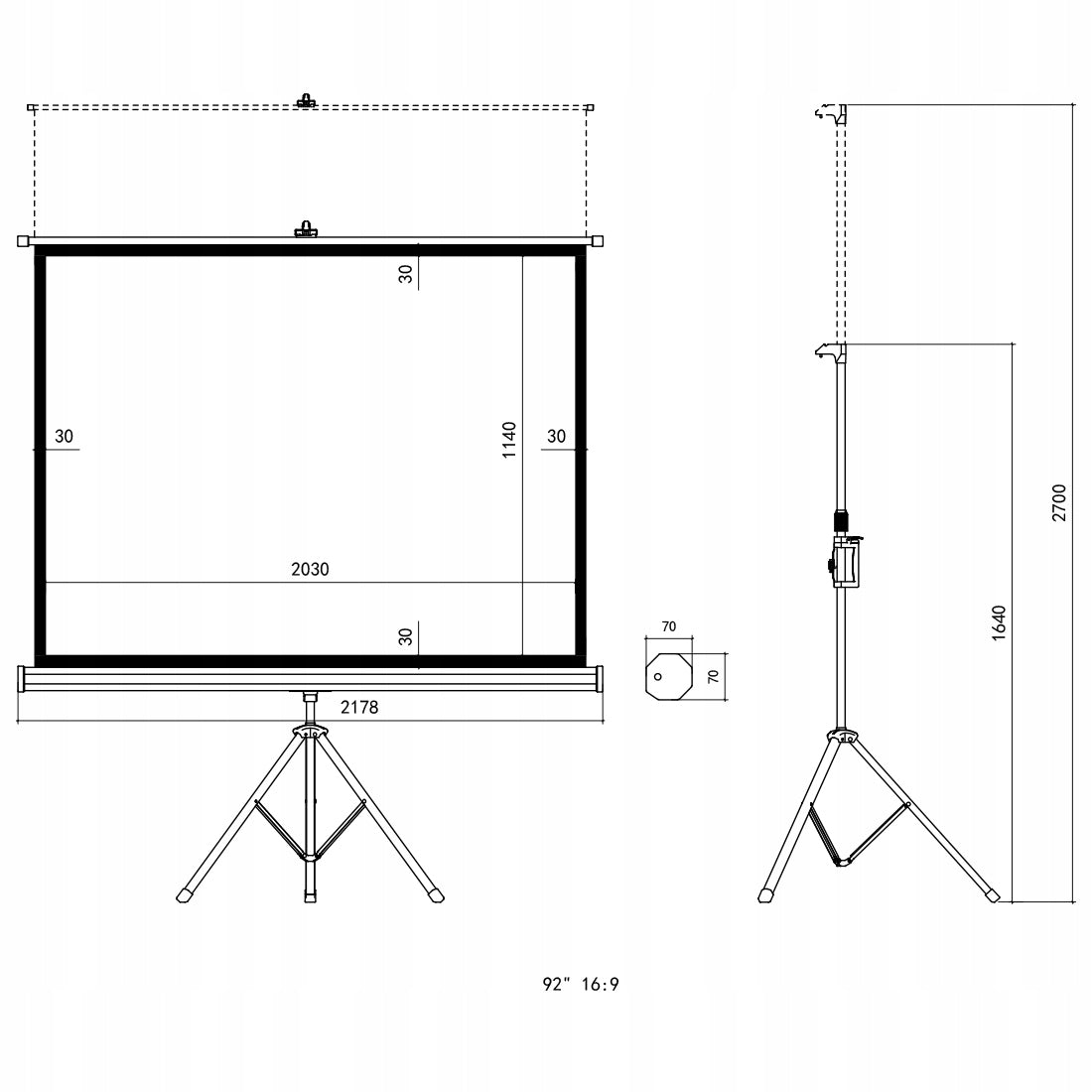Projection Screen 92" Portable on Tripod 16:9 FULL HD 4K Spacetronik Packaging status original