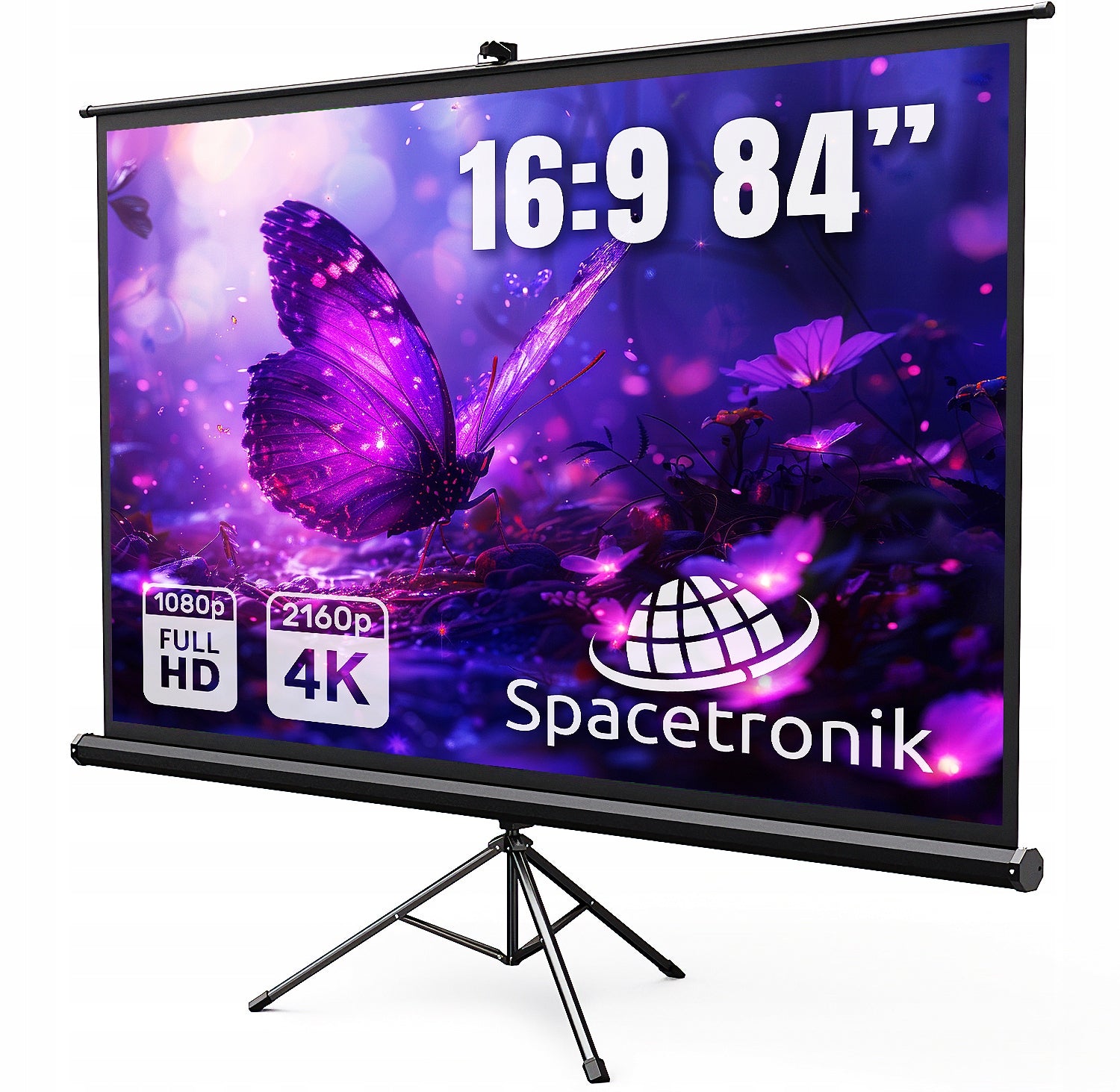 Projection Screen Portable 84 Inch 16:9 Retractable Full HD 4k FREEBIE Tripod