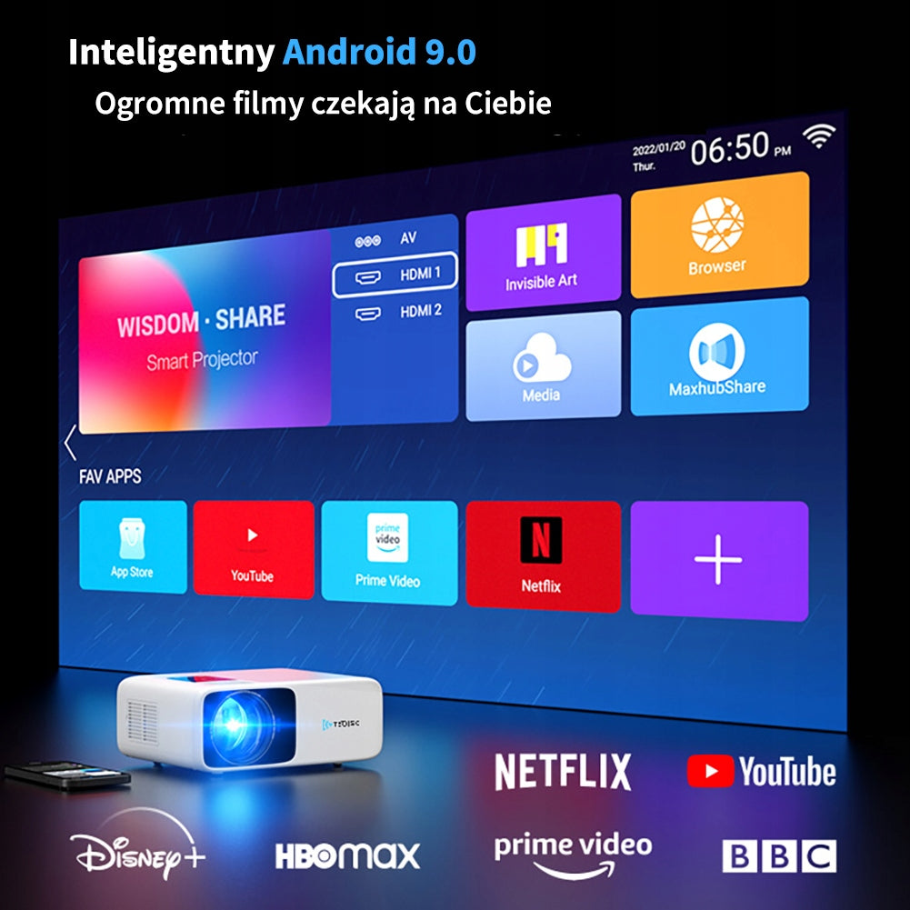 Projector 1080p FULL HD Android WIFI Bluetooth 300" Screen Reflection Packaging status original