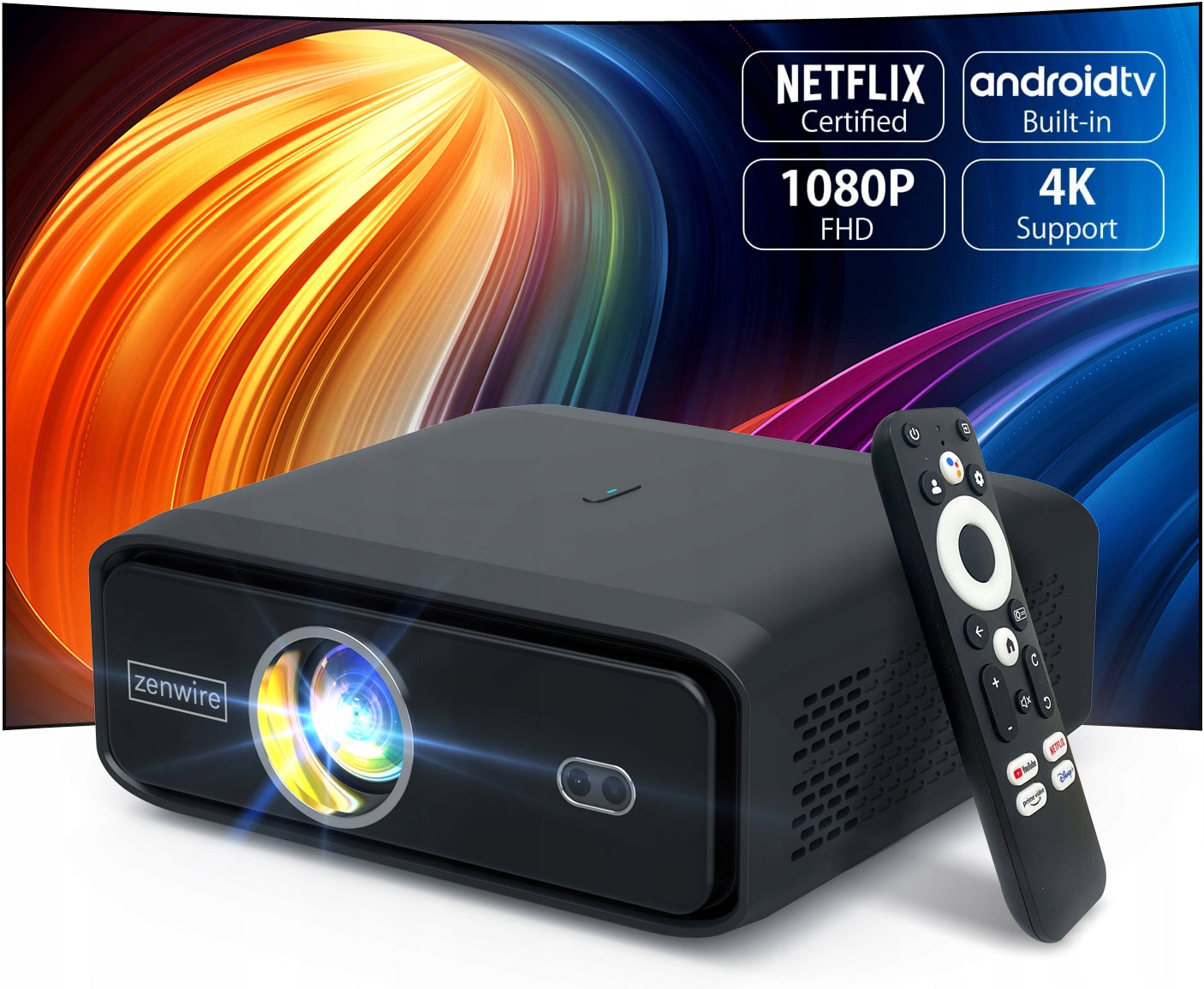 Projector FULL HD 4K 15000lm Android Google TV WiFi Bluetooth LED Manufacturer code Projektor Full HD 4K WiFi SMART TV Filmowy
