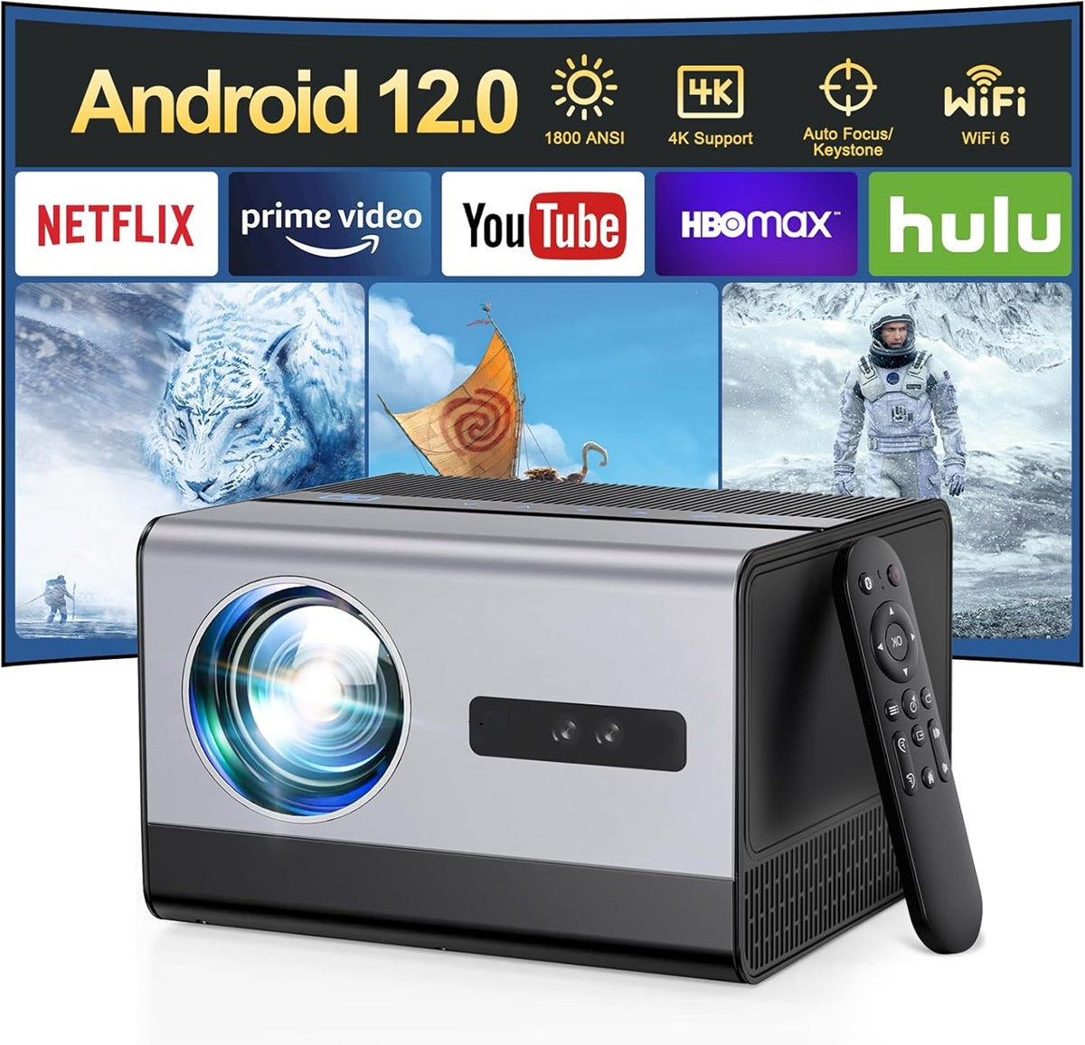 Projector HOME THEATER 4K WIFI Bluetooth PORTABLE ANDROID 12 H50 Packaging status original
