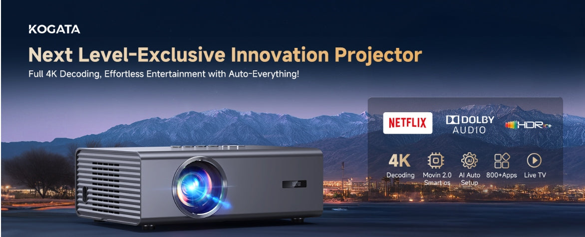 Projector KOGATA Netflix FullHD WiFi BT USB streaming 1000ANSI decodes 4K Packaging status original