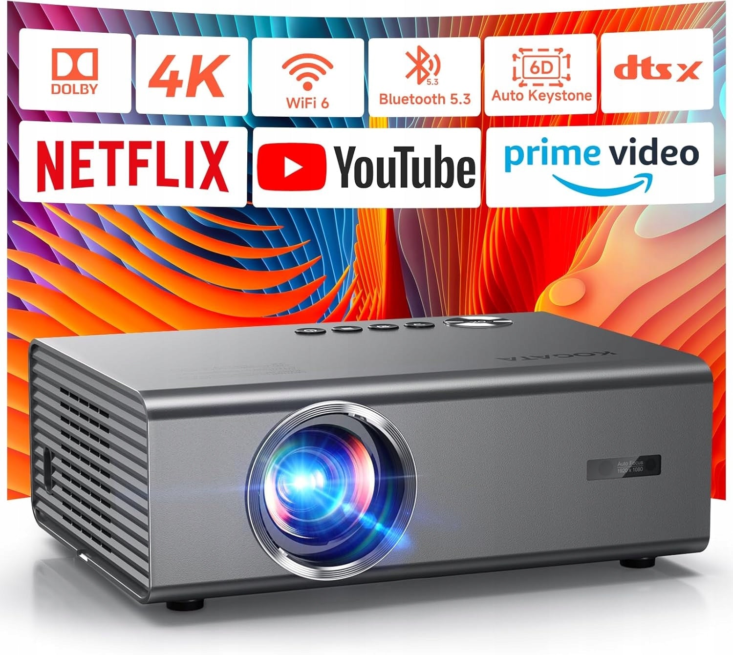 Projector KOGATA Netflix FullHD WiFi BT USB streaming 1000ANSI decodes 4K